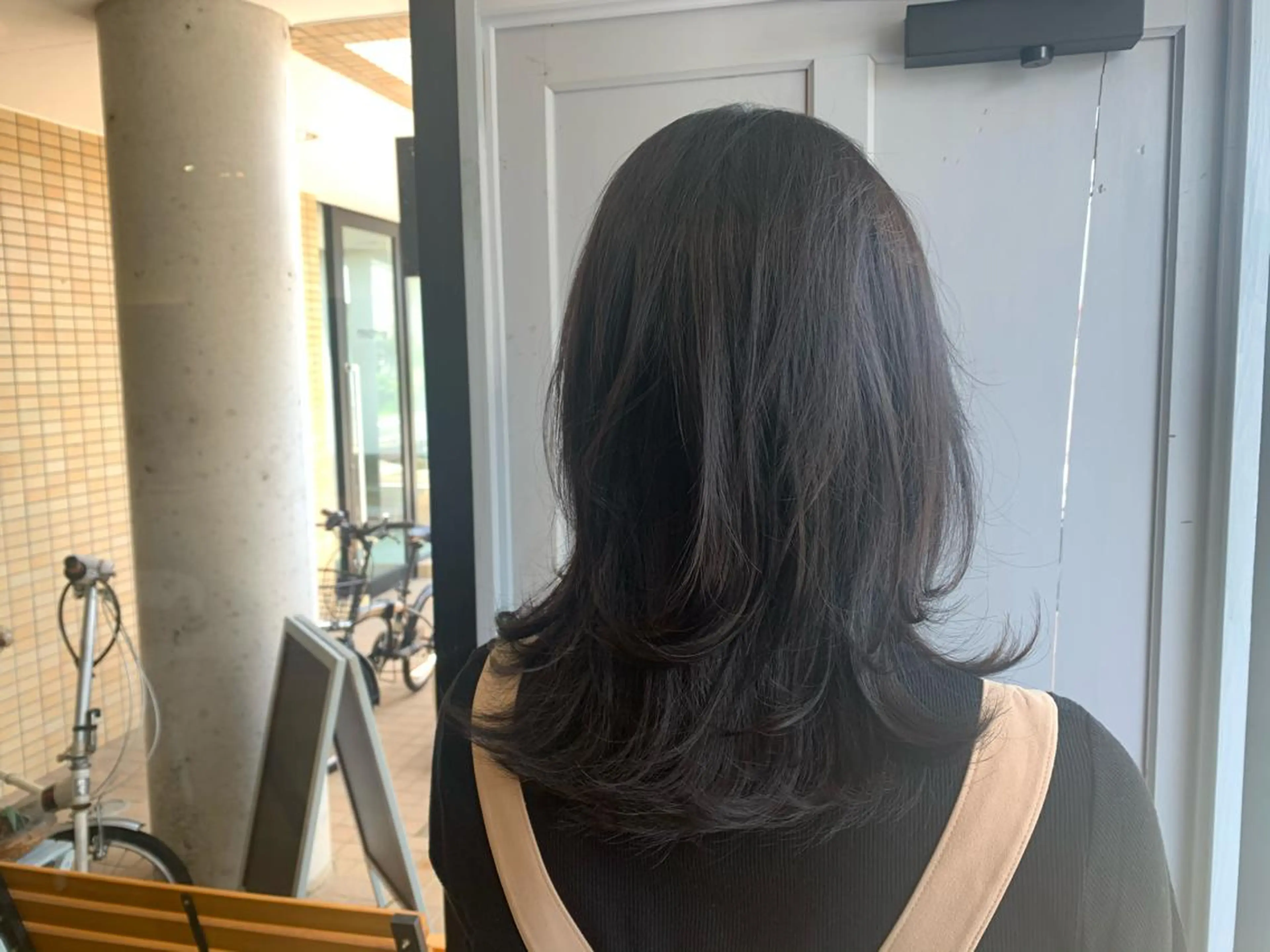 ロング カラー 黒髪 ブルーカラー ブルーブラック ツキダテ ユイのヘアスタイル