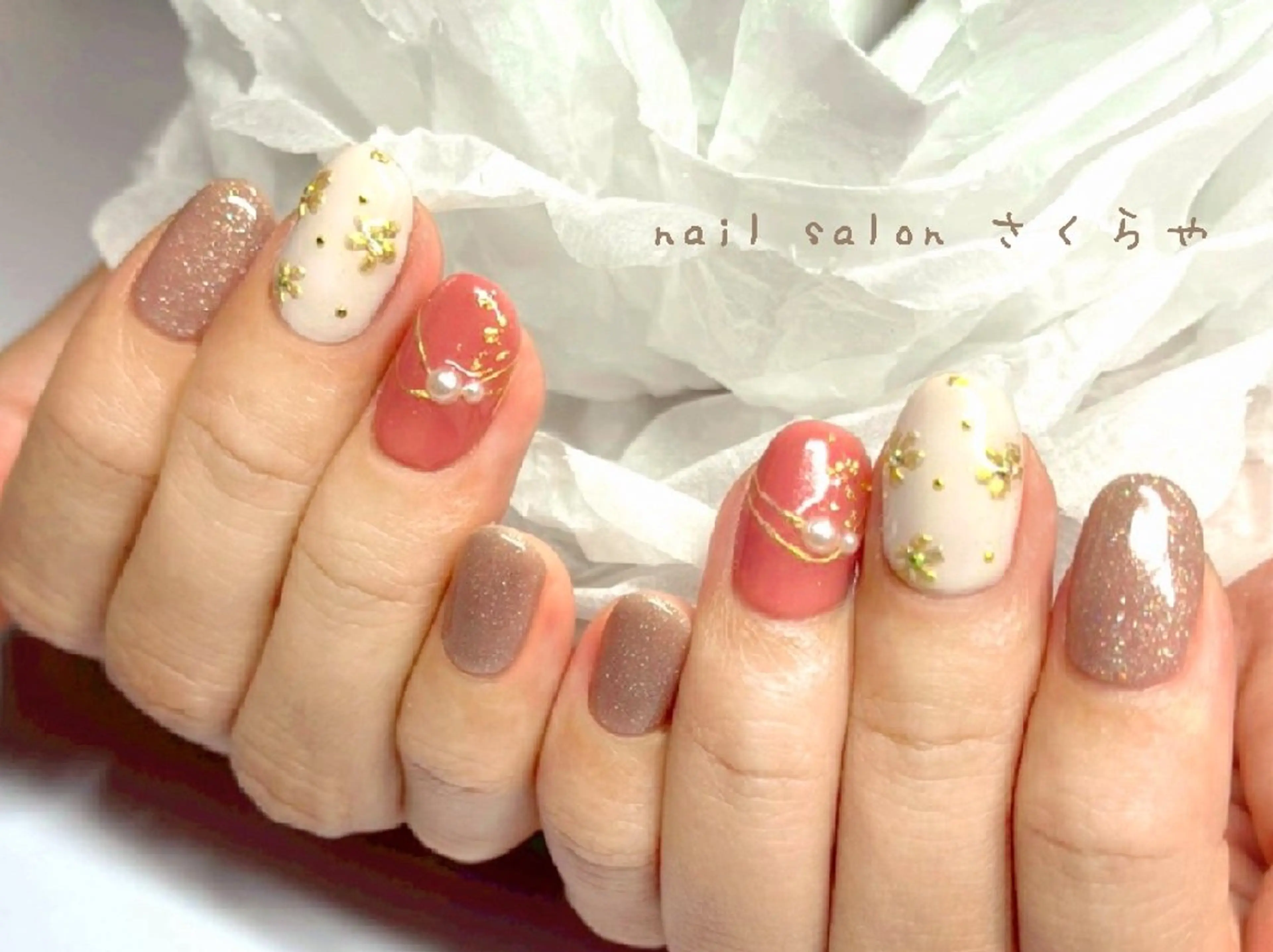 ネイル 成人式 ハンドネイル さくらや❤ パラジェル使用のネイルデザイン