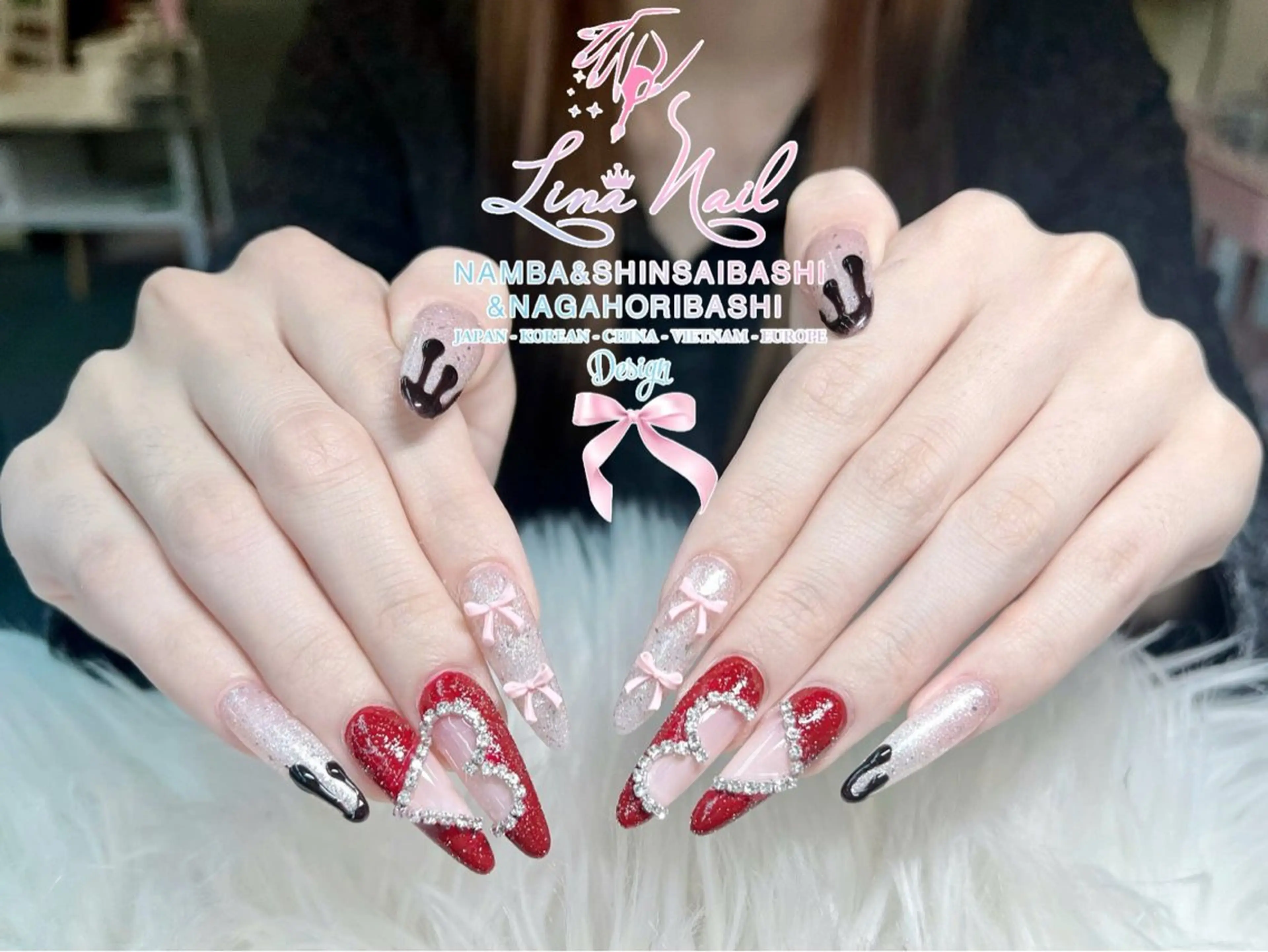 セミロング 韓国風ヘア クリスマス ハンドネイル Linanail Nambaのマツエク・マツパデザイン