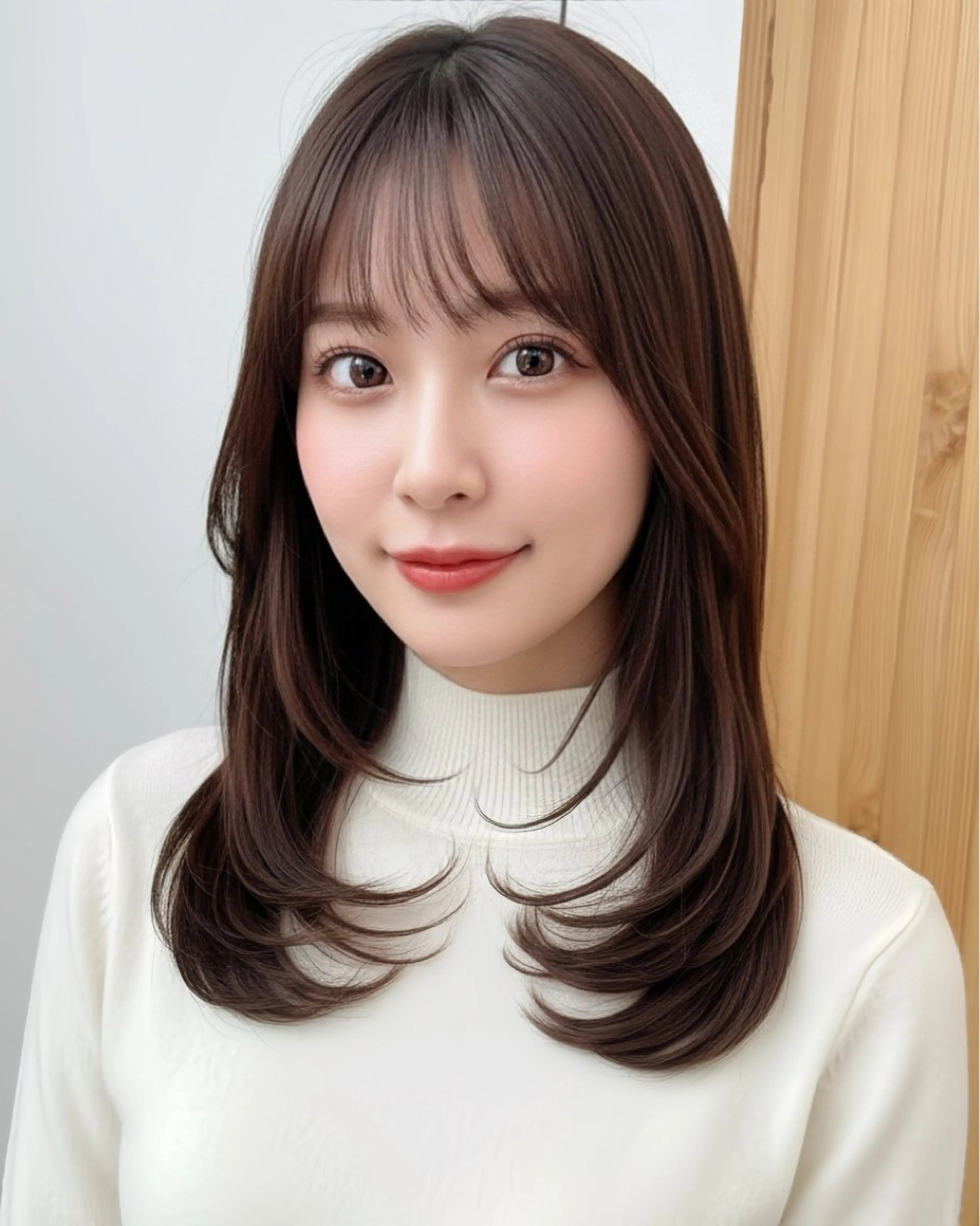 ミディアム カラー 透明感カラー 顔周りカット レイヤーカット 似合わせカット シースルーバング カット ヘアカラー トリートメント 顔周り/透明感カラー /似合わせ/難波雄雅のヘアスタイル