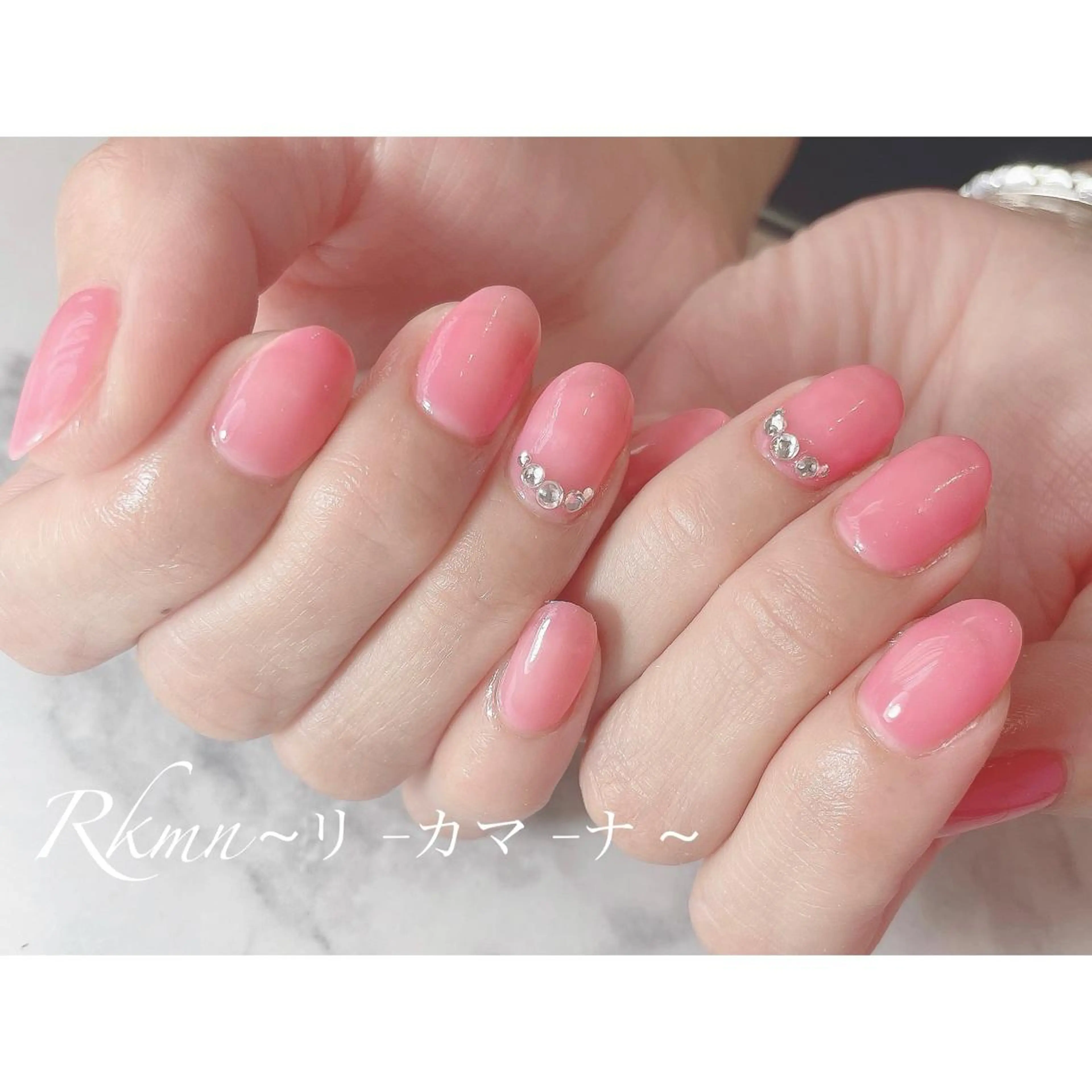 ネイル アートネイル ピンク シンプルネイル 春ネイル ハンドネイル フットネイル ハンドケア Rkmn ~リ-カマ-ナ~のネイルデザイン