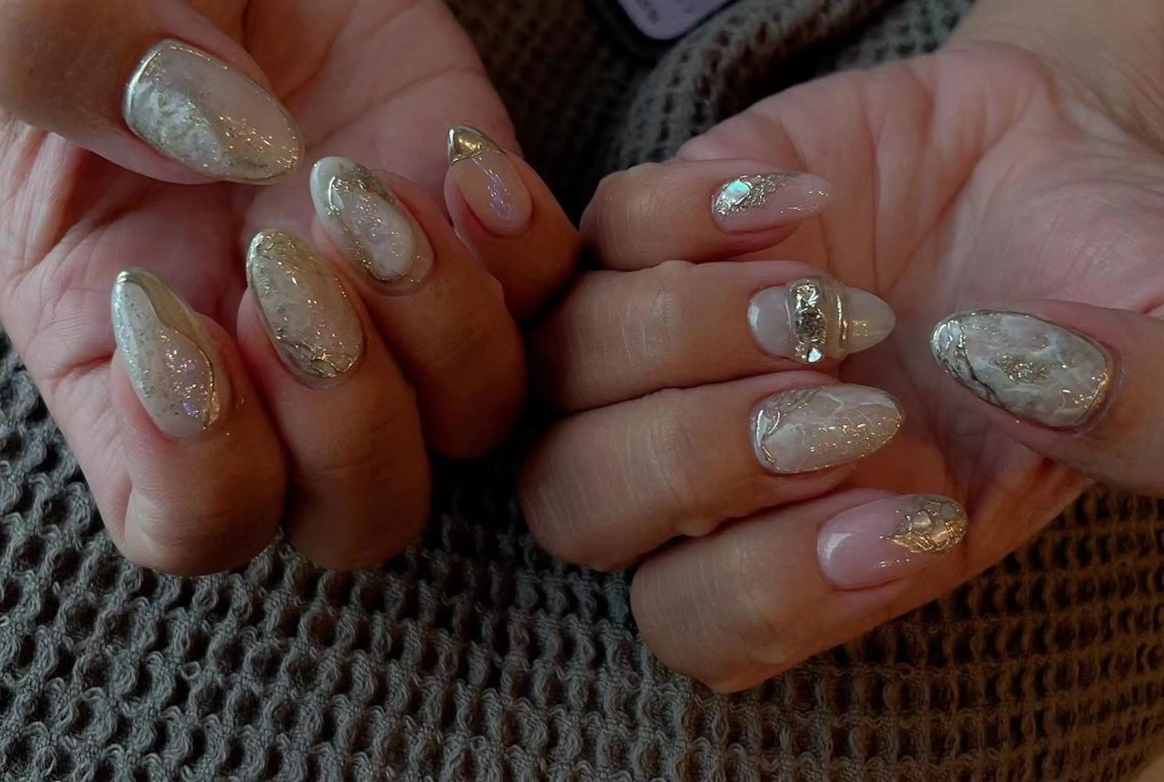 ネイル アートネイル クリアネイル ゴールド ラメ(グリッター) ミラーネイル Babarla Nailのネイルデザイン