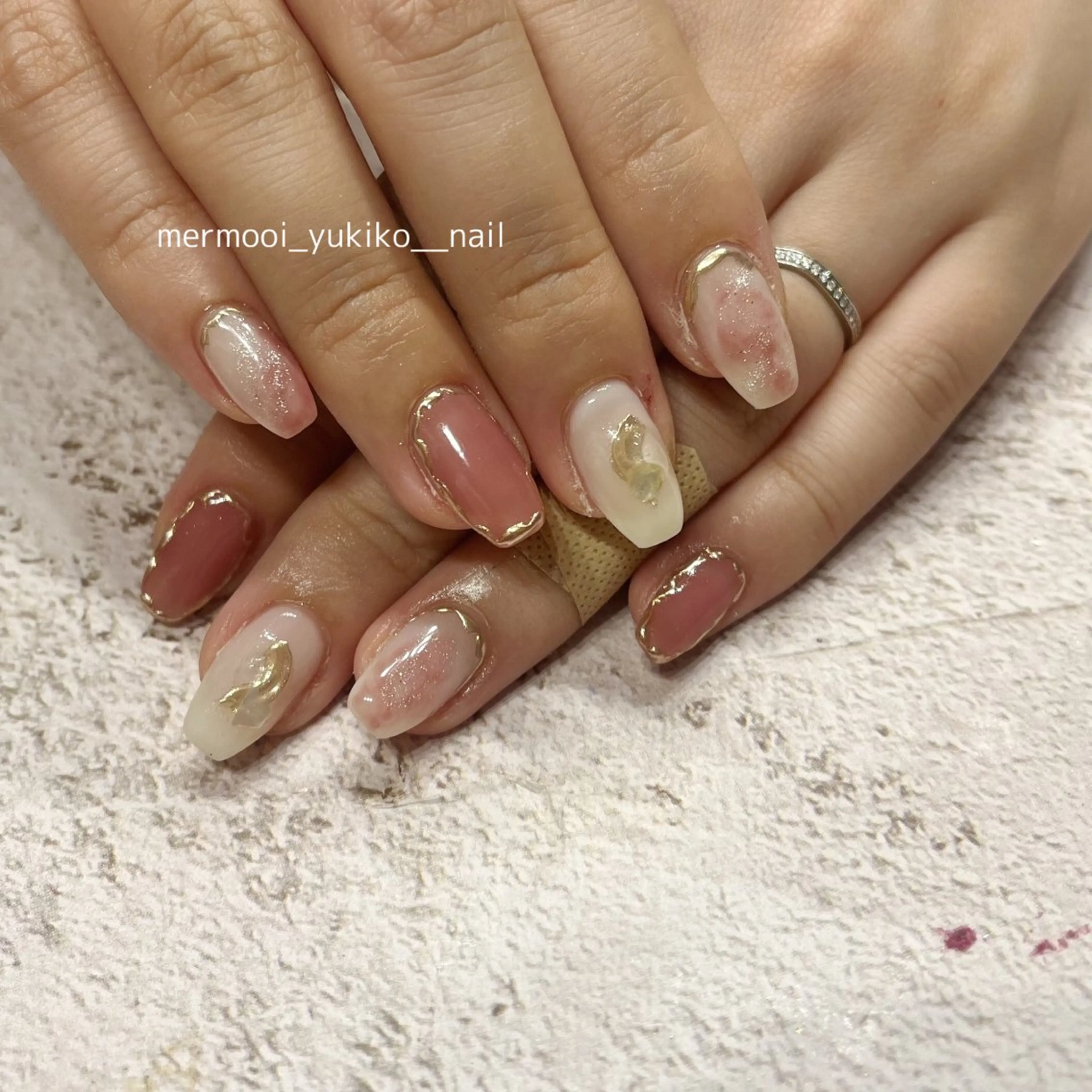 ネイル アートネイル ジェルネイル 韓国ネイル 大理石ネイル(マーブル) ミラーネイル ハンドネイル melumooi nailのネイルデザイン