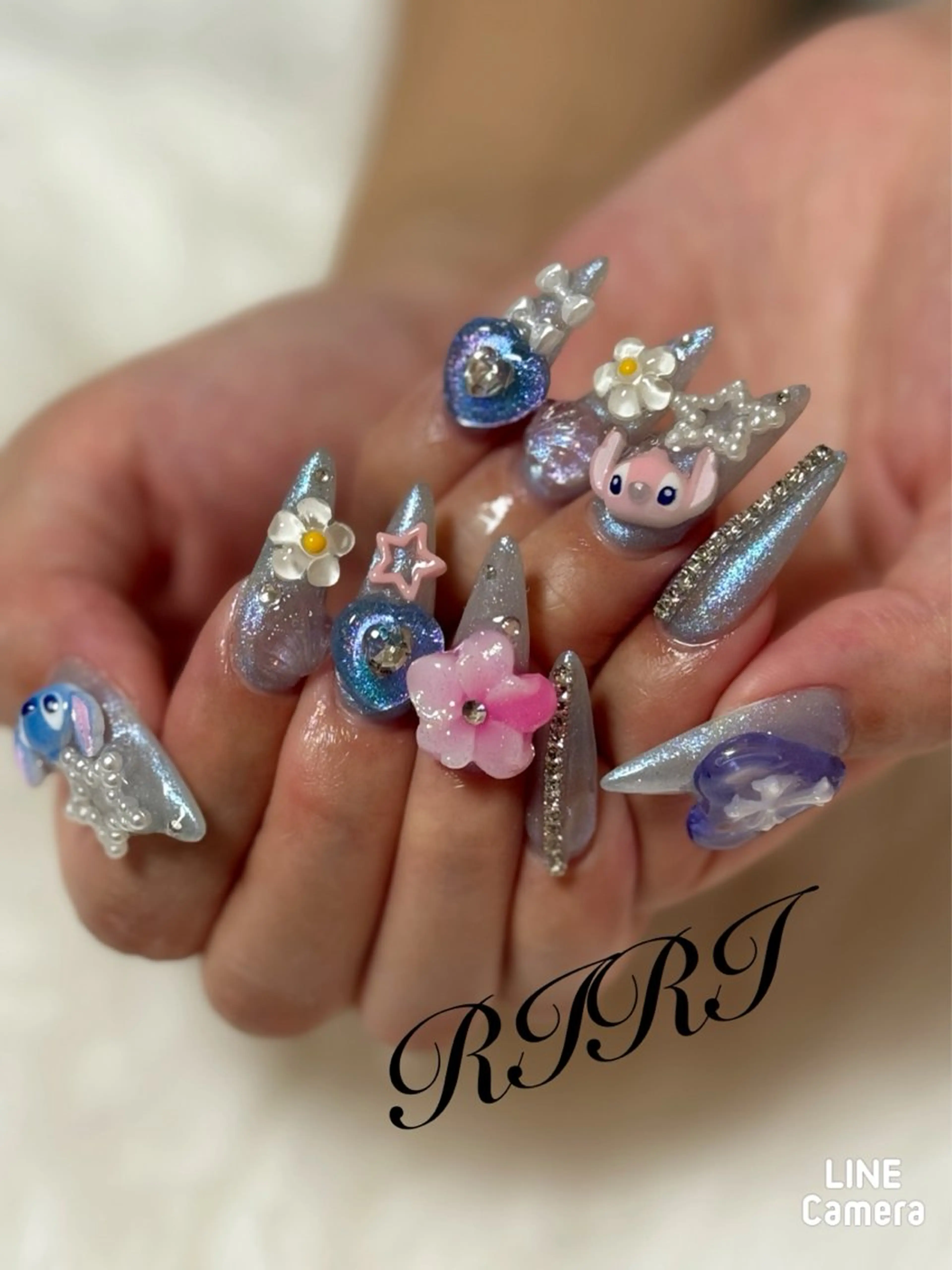 ネイル ブルー ジェルネイル ロングネイル スカルプネイル シンプルネイル ハンドネイル riri オーナーのネイルデザイン