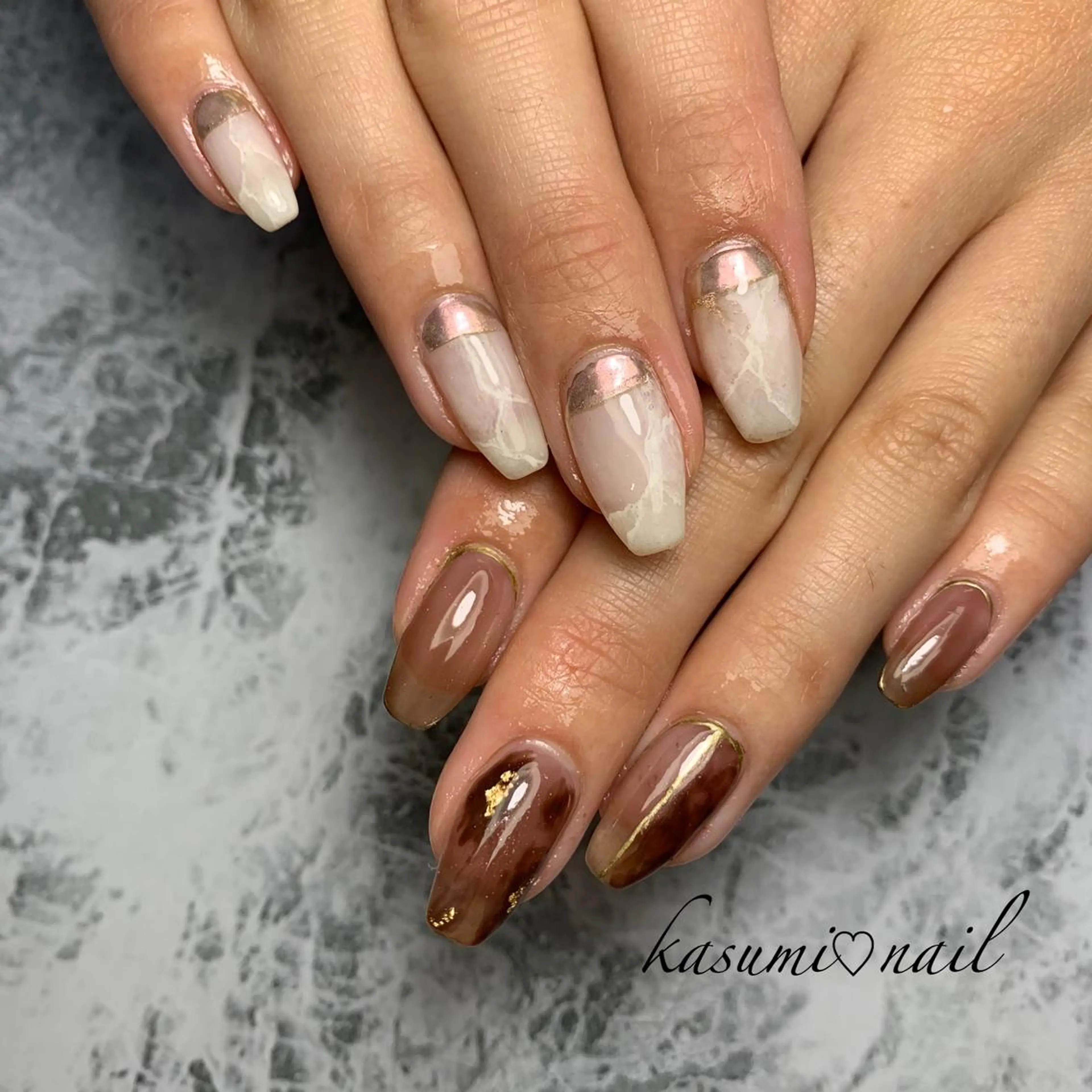 ネイル アートネイル フットネイル 大理石ネイル(マーブル) ミラーネイル ニュアンスネイル KASUMI♡ Nailのネイルデザイン