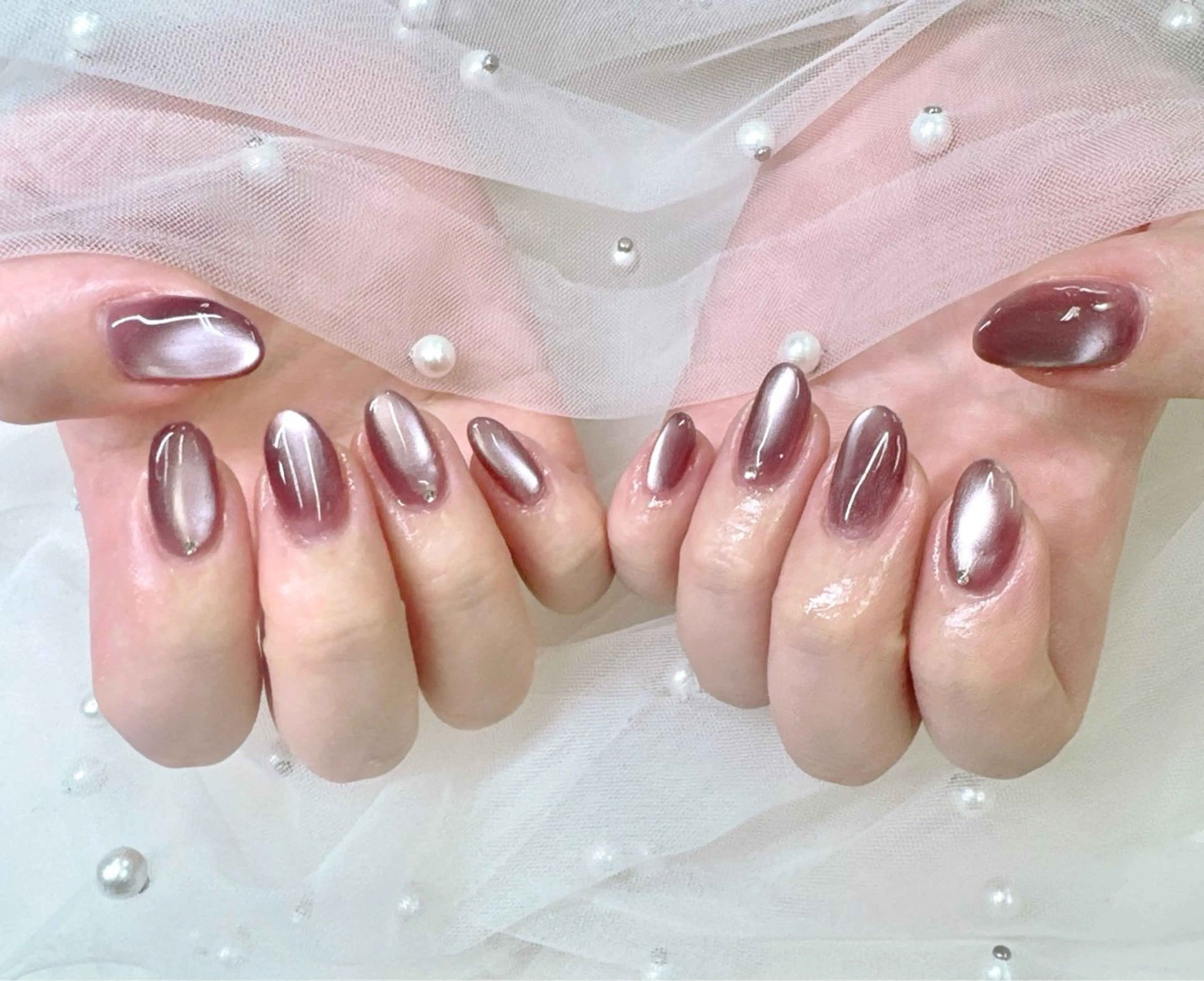 ネイル 成人式 フレンチネイル ジェルネイル ガラスフレンチ キラキラネイル Queeens nailのネイルデザイン