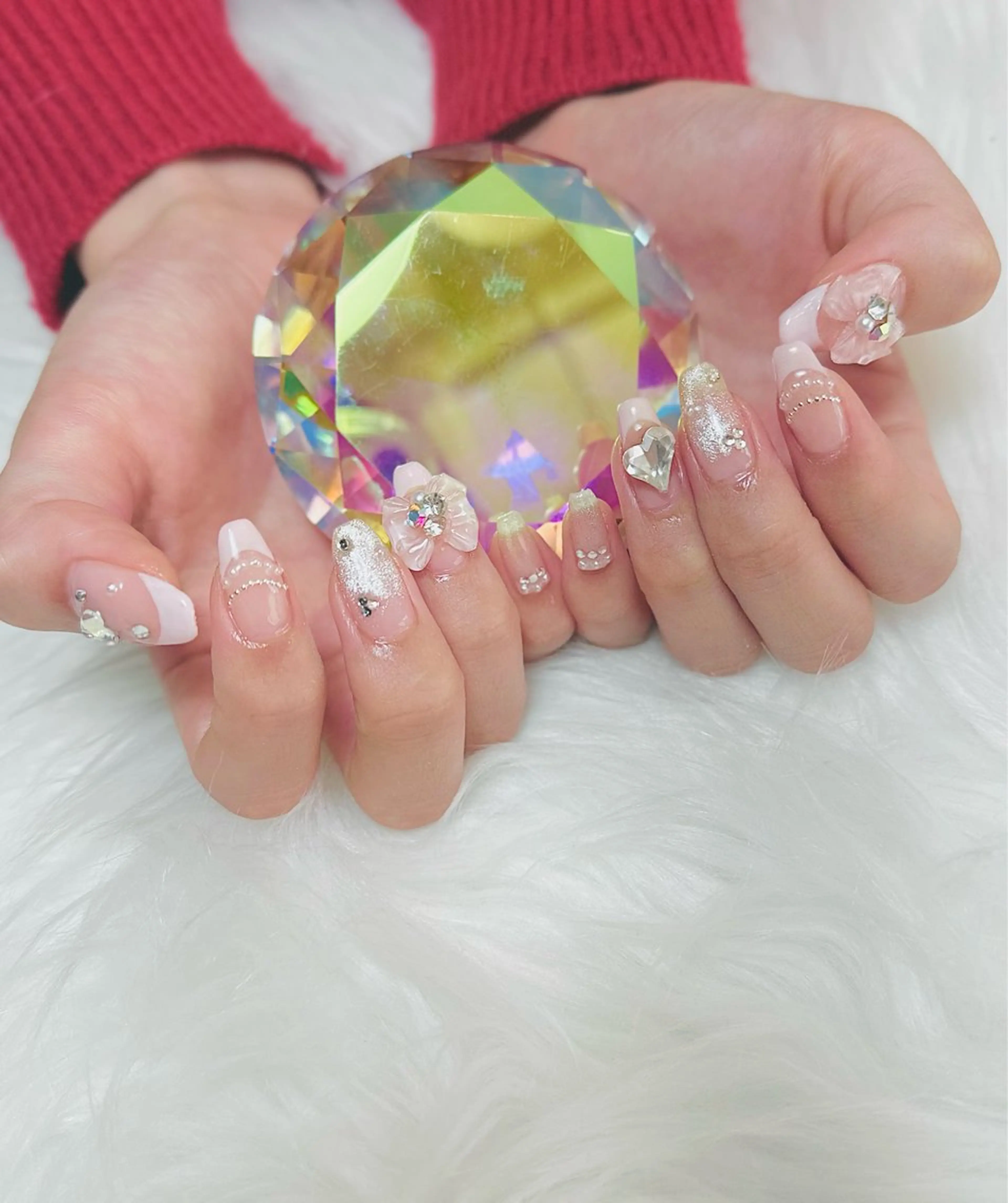 ネイル キラキラネイル リボン ハンドネイル m_nail所属・O Mayaのネイルデザイン
