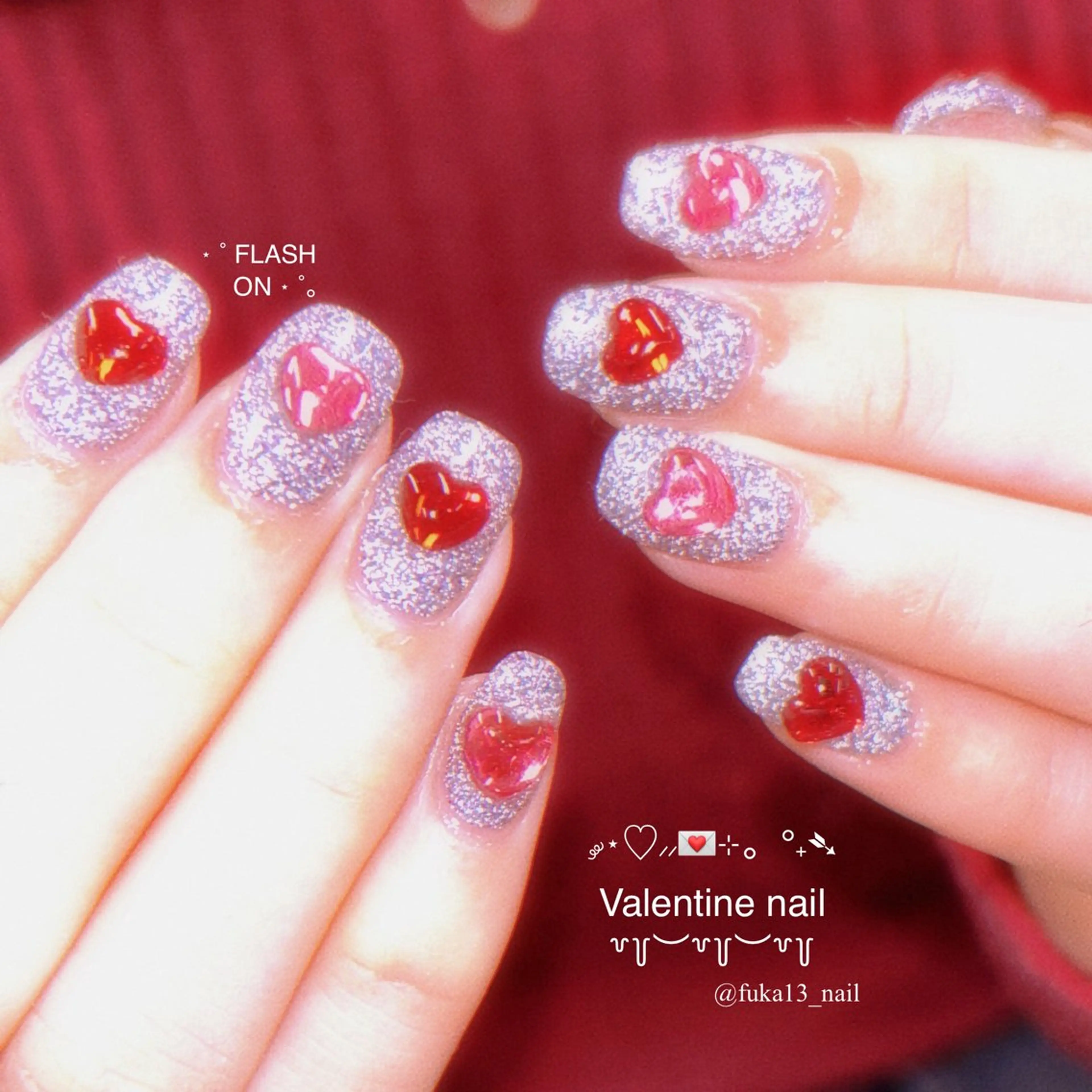 ネイル フラッシュネイル ガーリー ハート キラキラネイル 韓国ネイル ハンドネイル Nail♡Fuka. /4月予約受付中のネイルデザイン