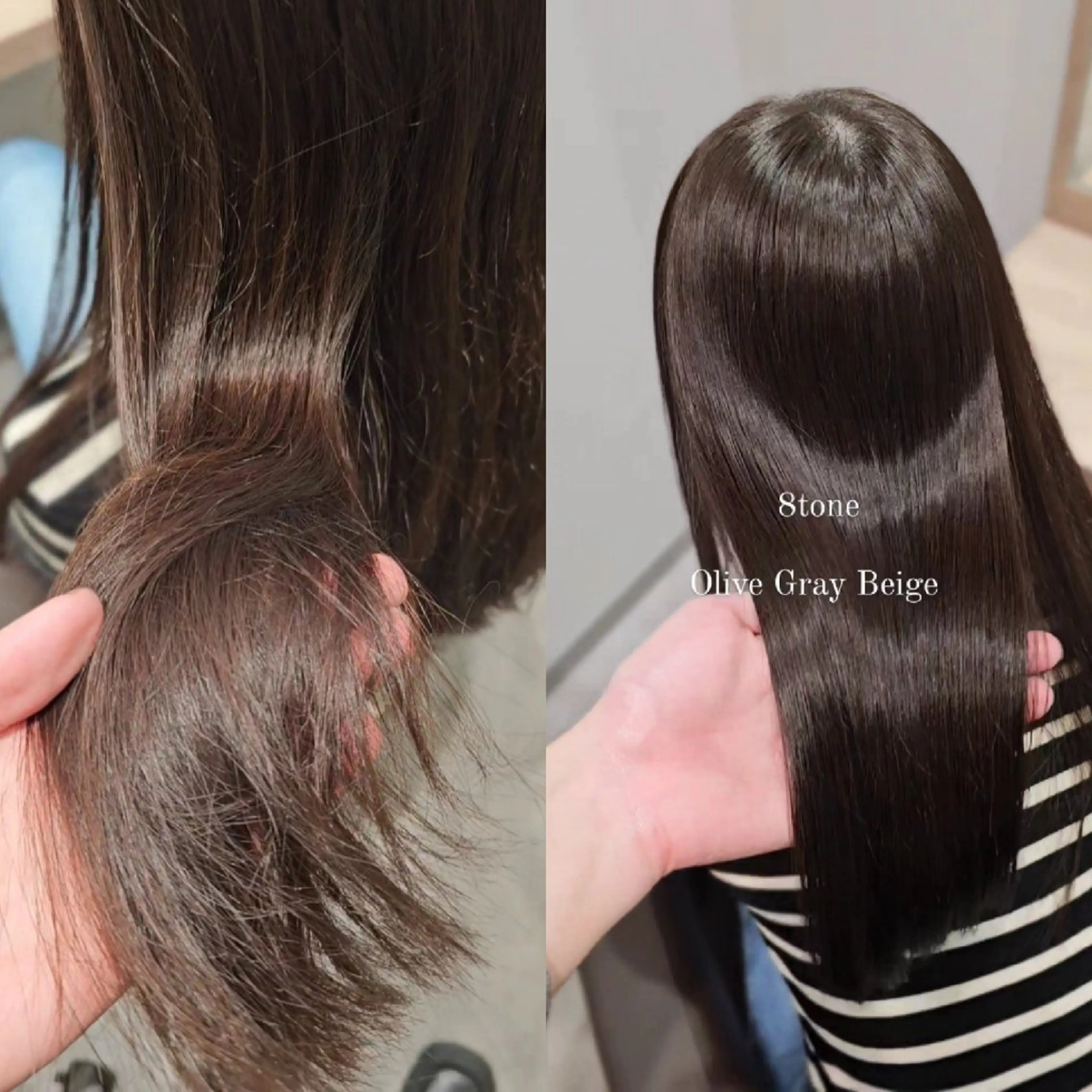 セミロング カラー グレージュ オリーブグレージュ オリーブグレー カット ヘアカラー トリートメント 縮毛矯正をしている人 のためのカラーのヘアスタイル