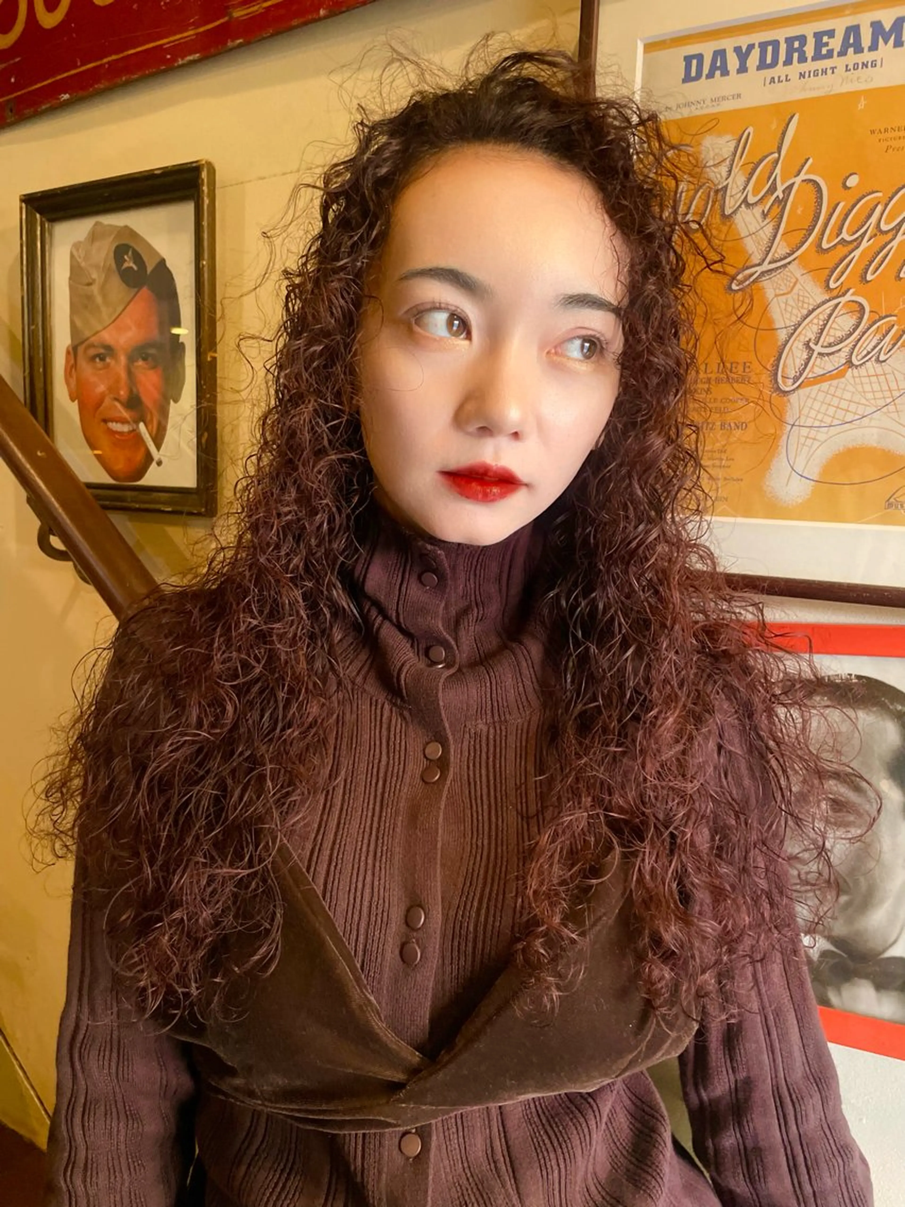 ロング カラー パーマ ブラウンカラー レッドカラー レッドブラウン Sourire西大分 ☘️いけだ　あおいのヘアスタイル
