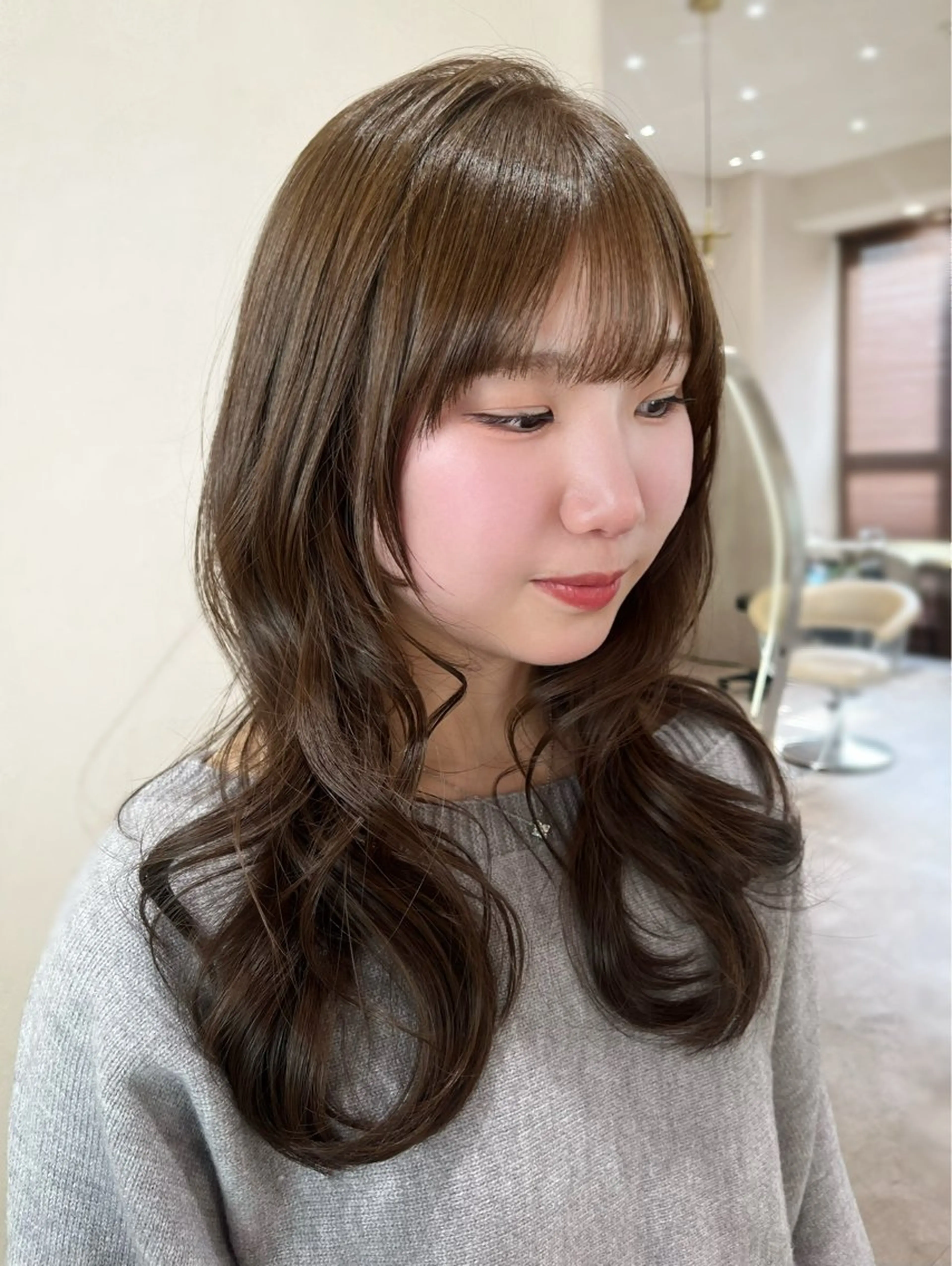 セミロング カラー ヘアカラー 顔周りカット/ 透明感カラー/ユナのヘアスタイル