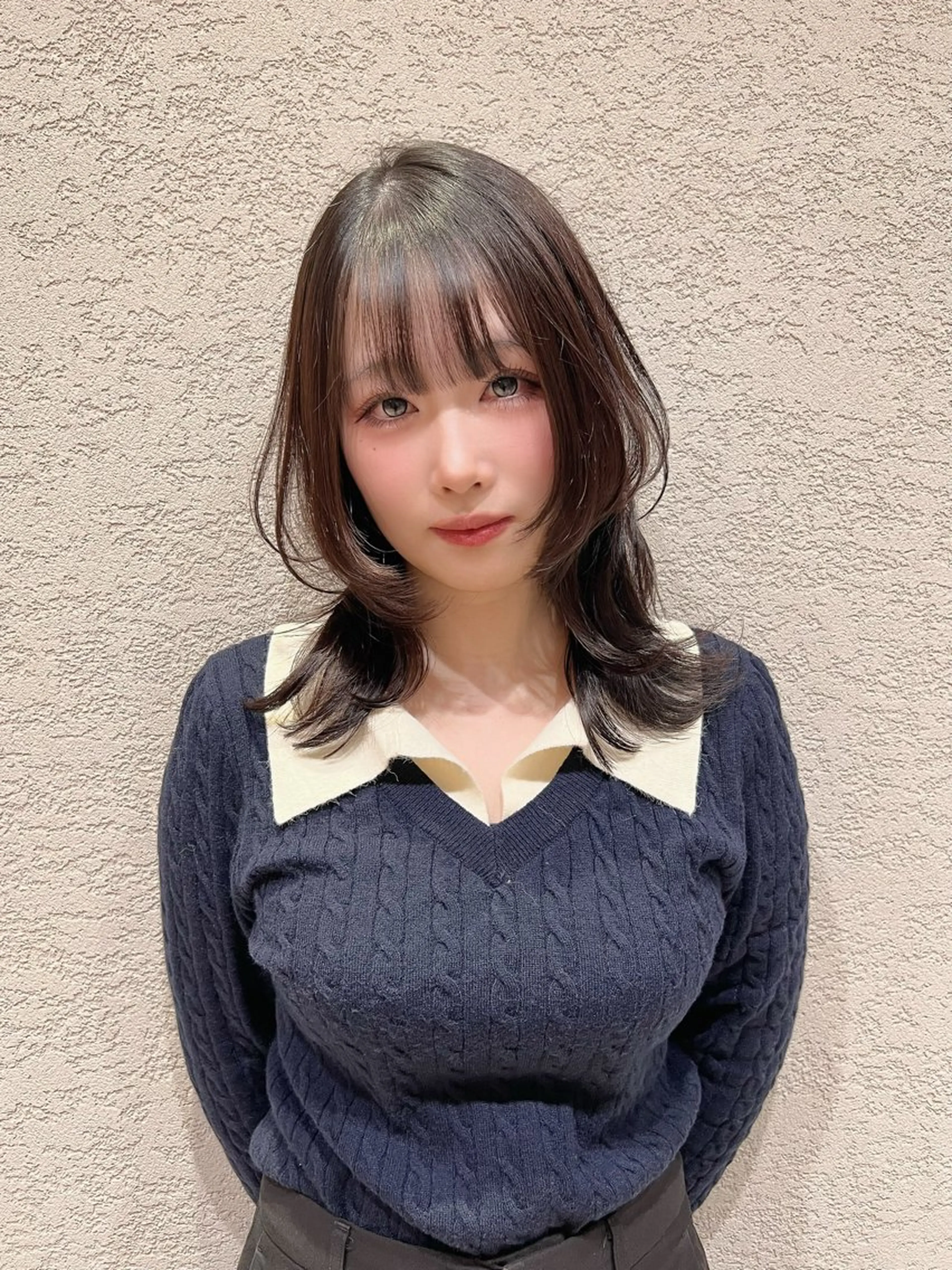 ミディアム カラー カット ヘアカラー トリートメント 興津/韓国レイヤー ダブルカラー美髪縮毛のヘアスタイル