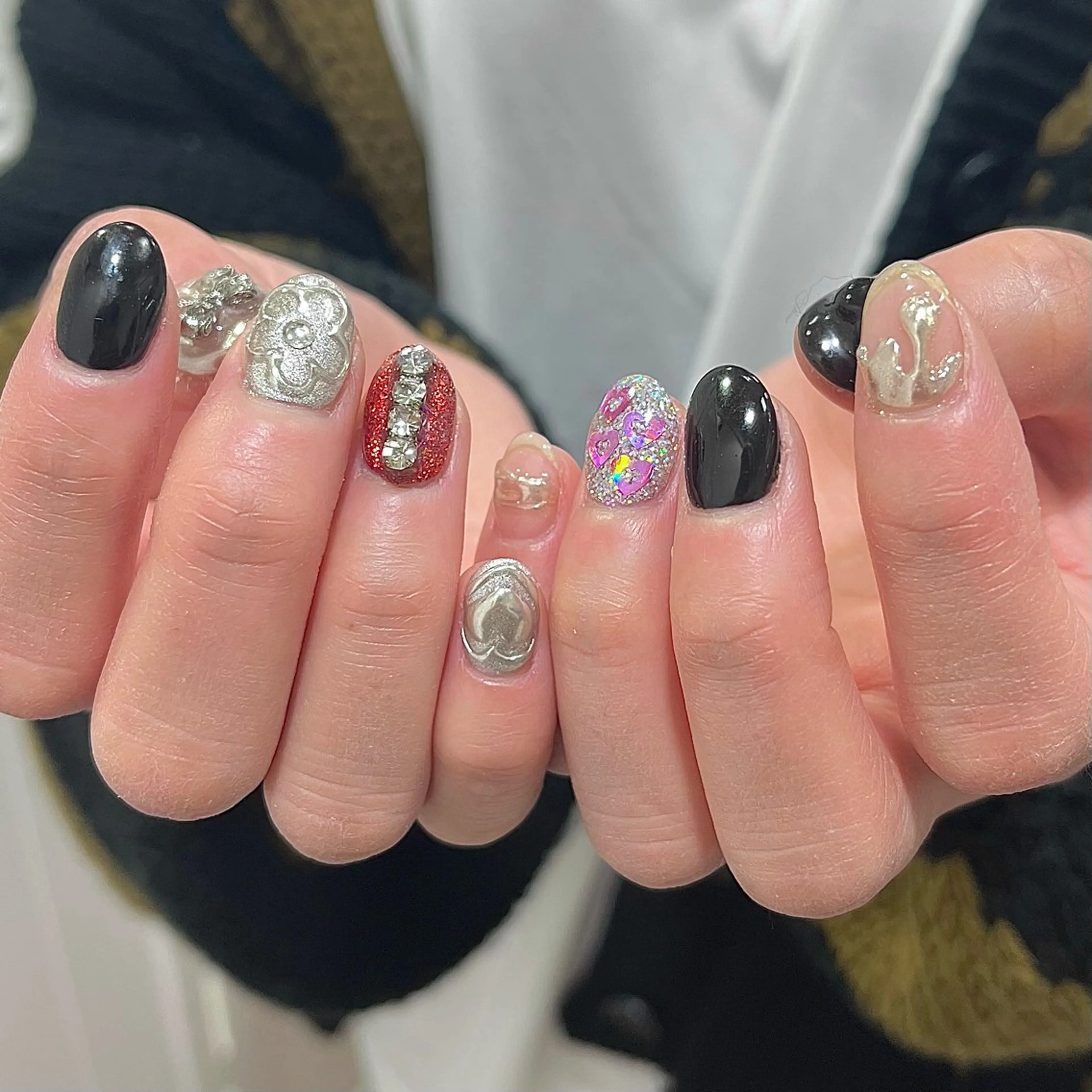 ネイル ハート ラメ(グリッター) ミラーネイル 赤色 ハンドネイル フットネイル Para Sol nail　Maoのネイルデザイン