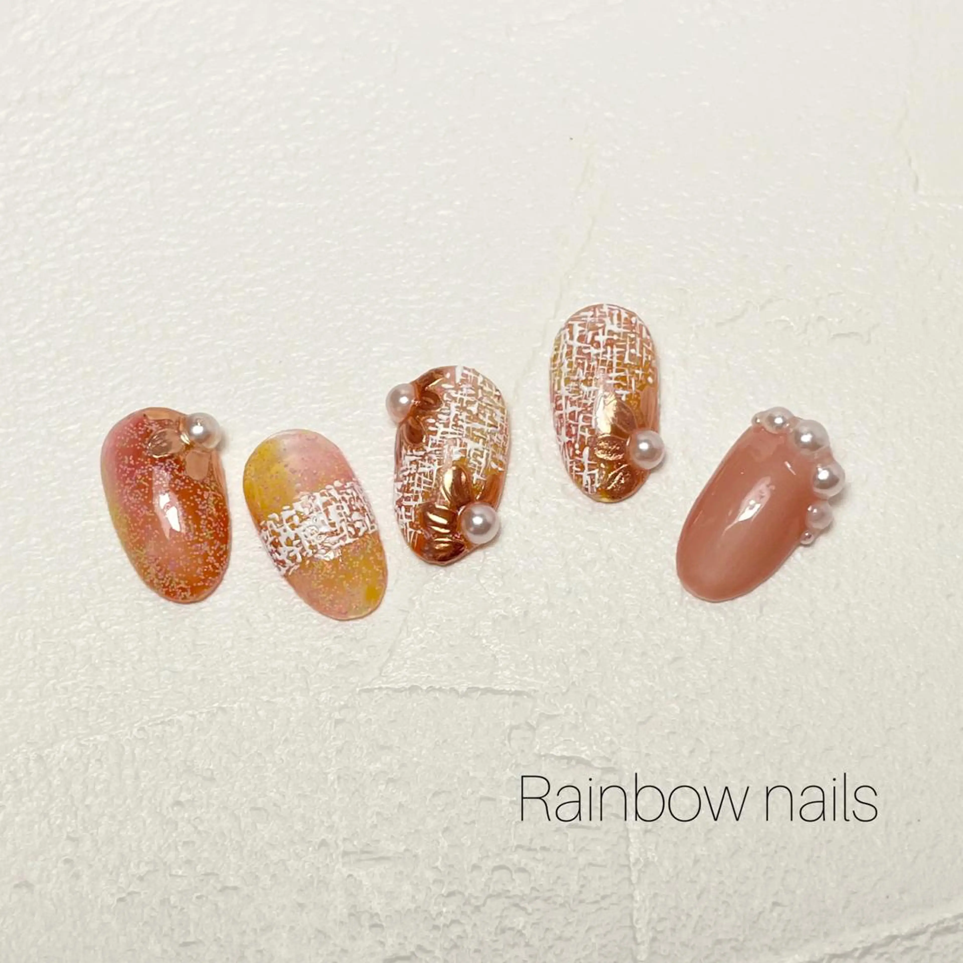 ネイル アートネイル ツイードネイル Rainbow nailsくろちゃんのネイルデザイン