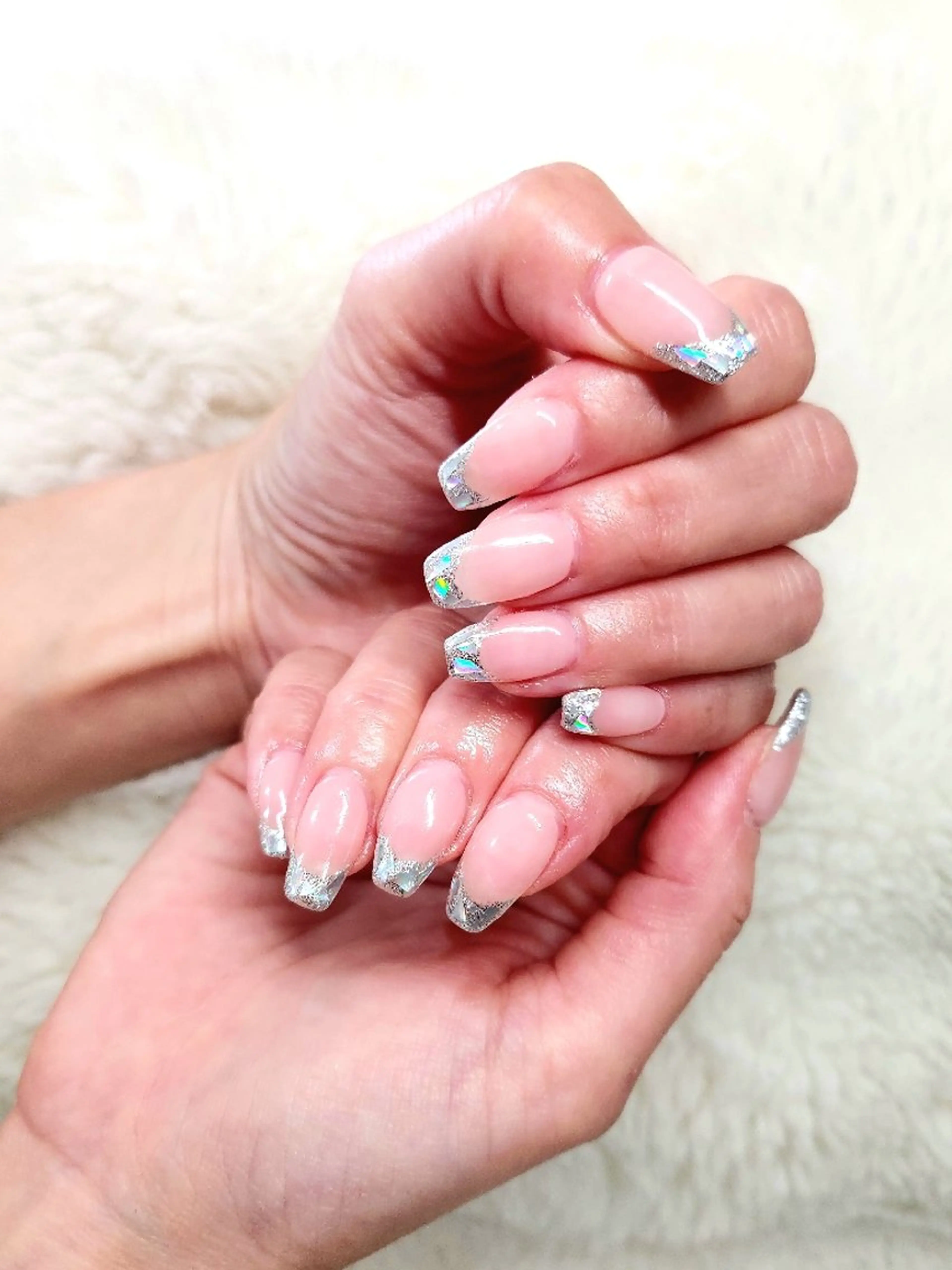 💎オフなし　ガラスフレンチネイルの写真