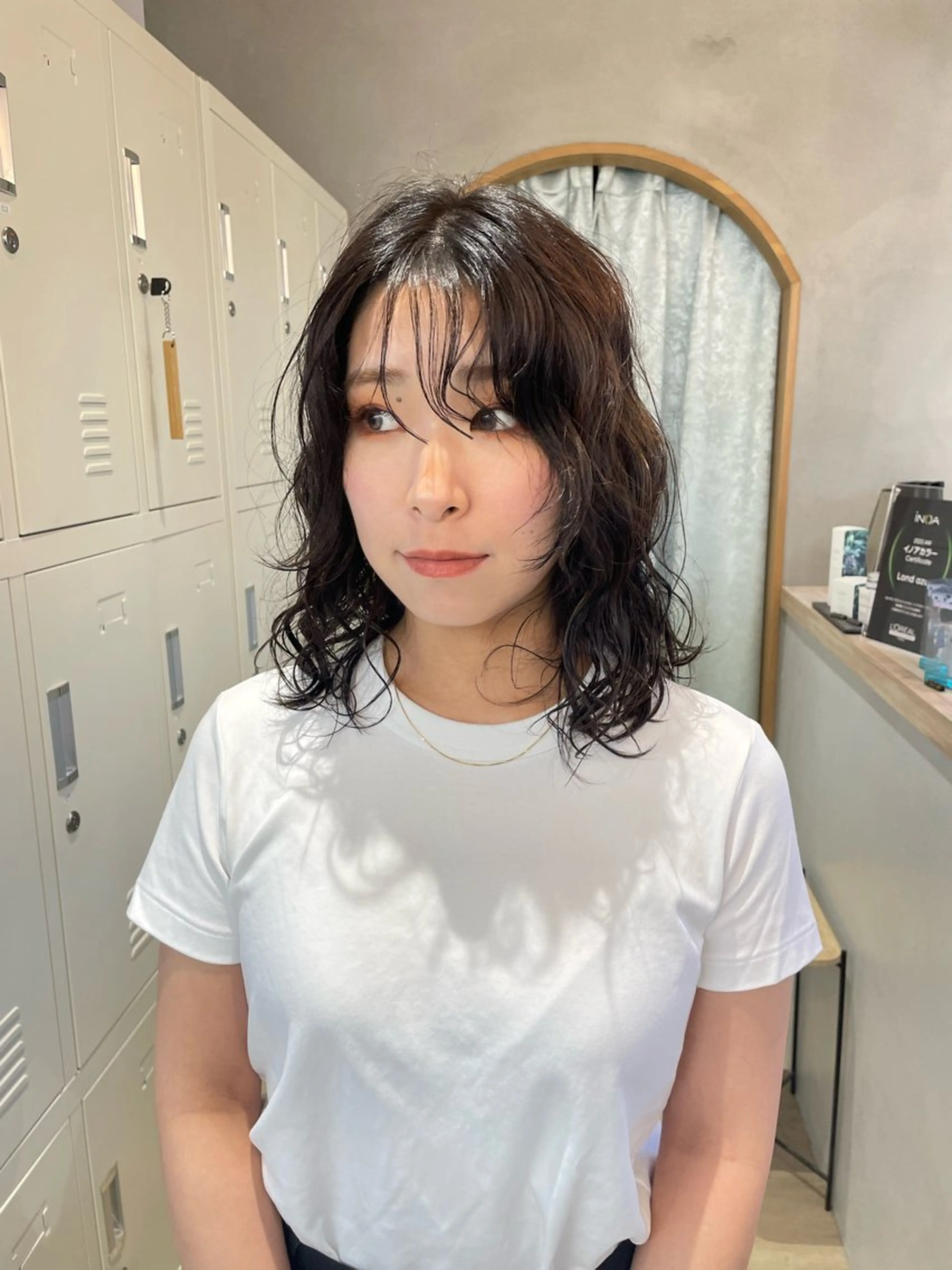 ミディアム パーマ カット パーマ トリートメント オリーブベージュ/シ ョートボブたまき🧡のヘアスタイル