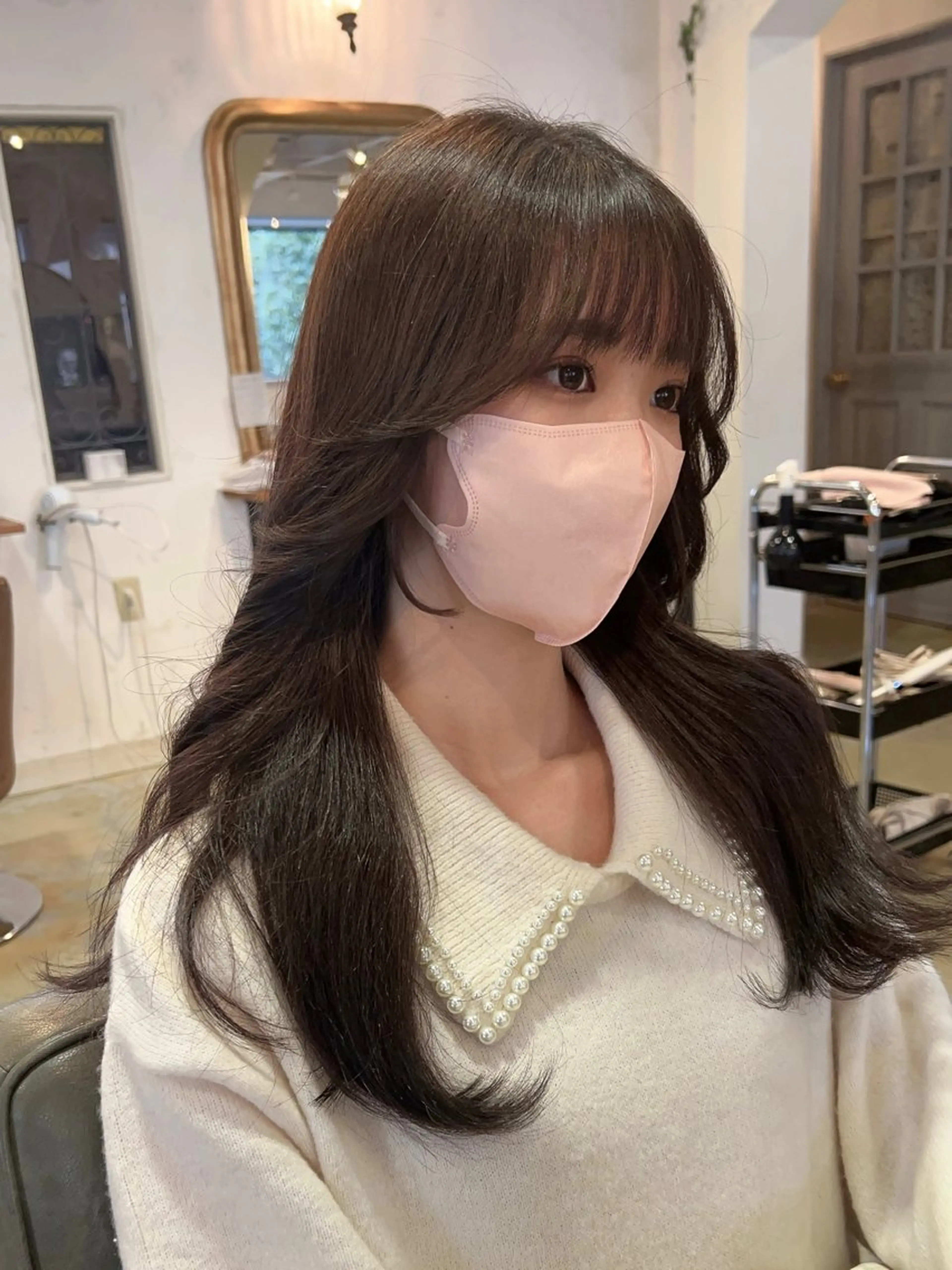 ロング 韓国風カラー 顔周りカット 韓国風ヘア おくれ毛 小顔カット カット ヘアカラー 韓国レイヤーカット /千葉/shimonのヘアスタイル