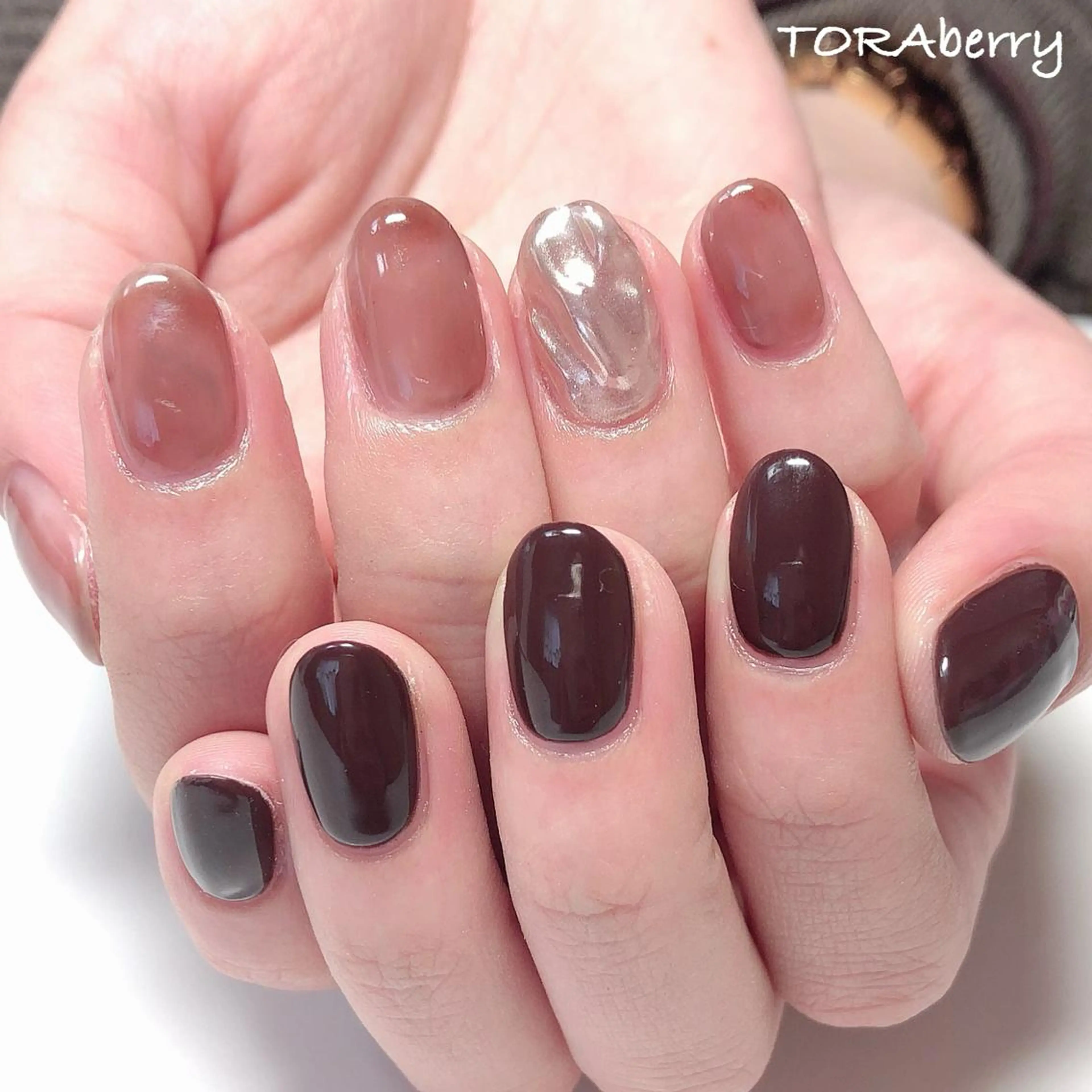 ネイル ブラウン ハンドネイル ネイリスト なつみのネイルデザイン