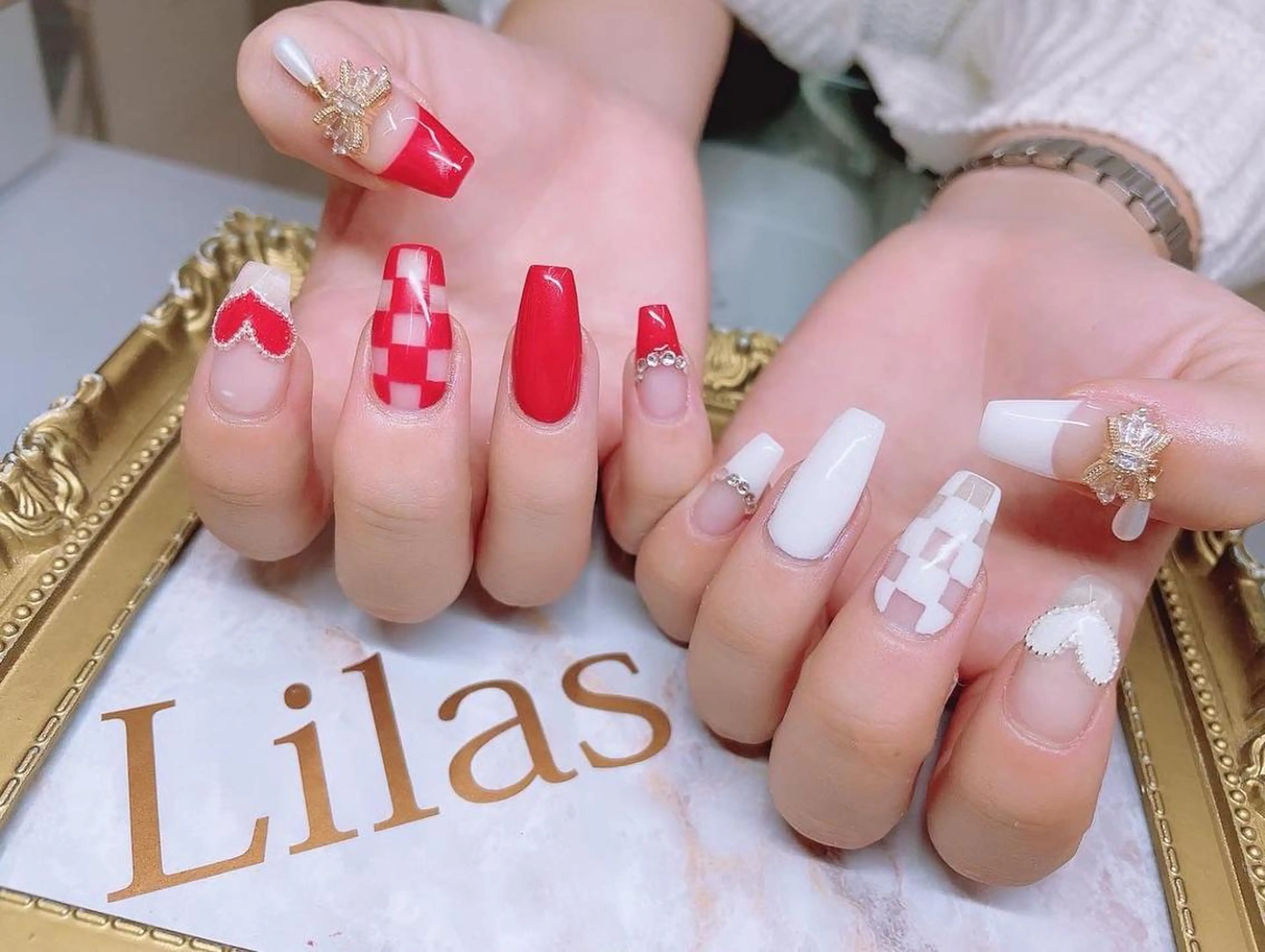 ネイル フレンチネイル ジェルネイル ハードジェル ハート ロングネイル Lilas Nailのネイルデザイン
