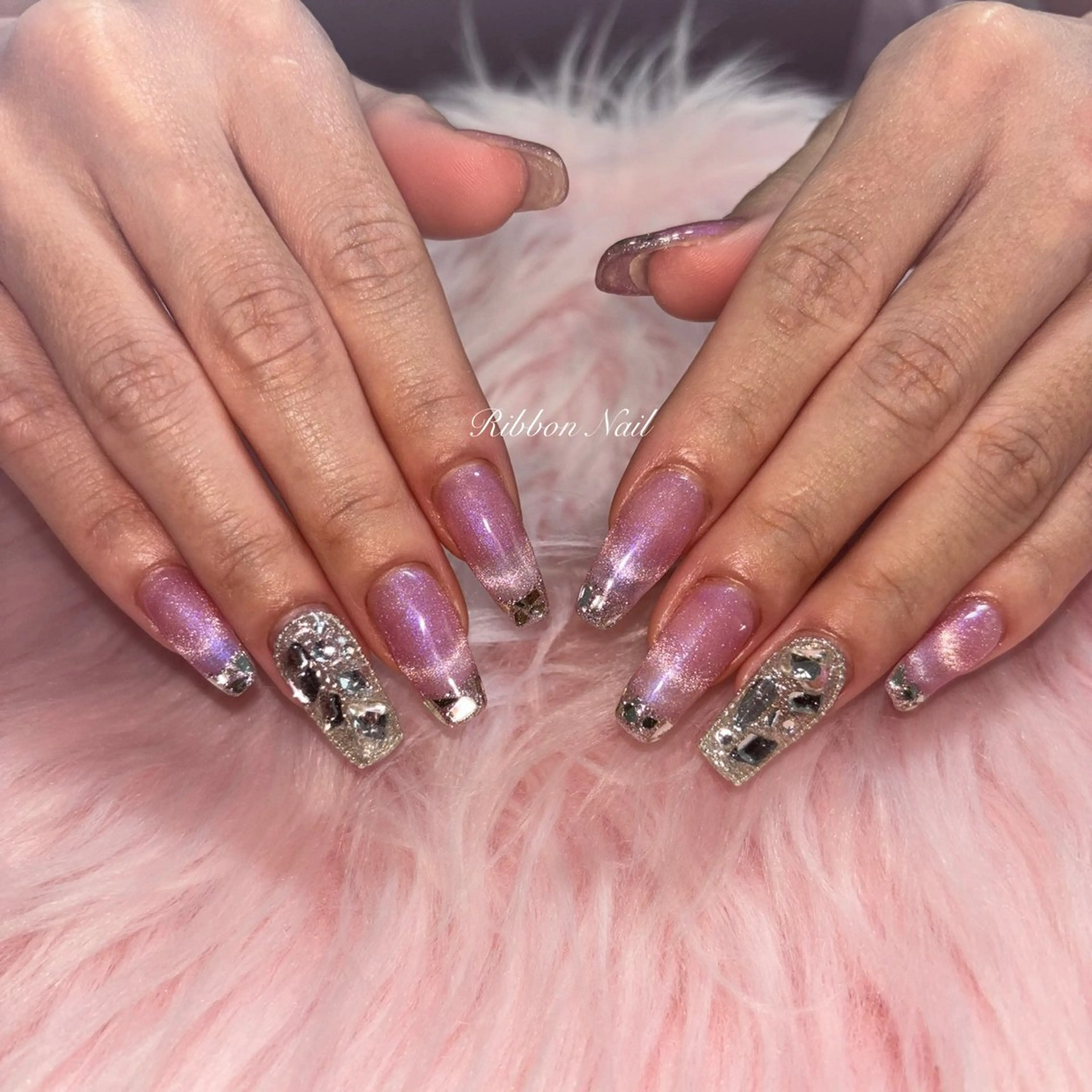 ネイル フレンチネイル ガラスフレンチ マグネットネイル マグネットフレンチ Nail Ambra 天王寺店所属・Nail Ambra 小山のネイルデザイン