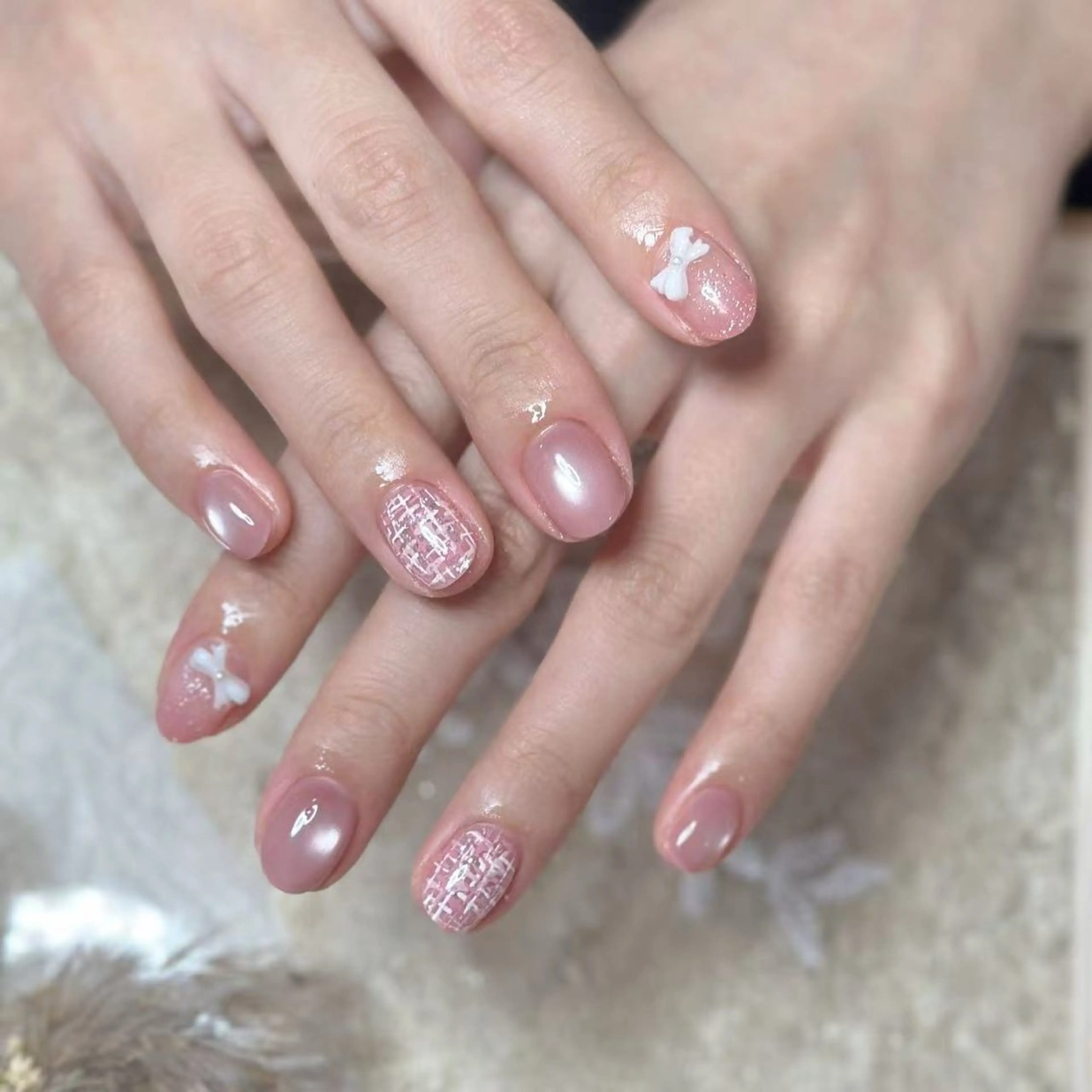 ネイル アートネイル オーロラネイル チークネイル フレンチネイル ガラスフレンチ 🎀🎀YooLi Nail Salonのネイルデザイン