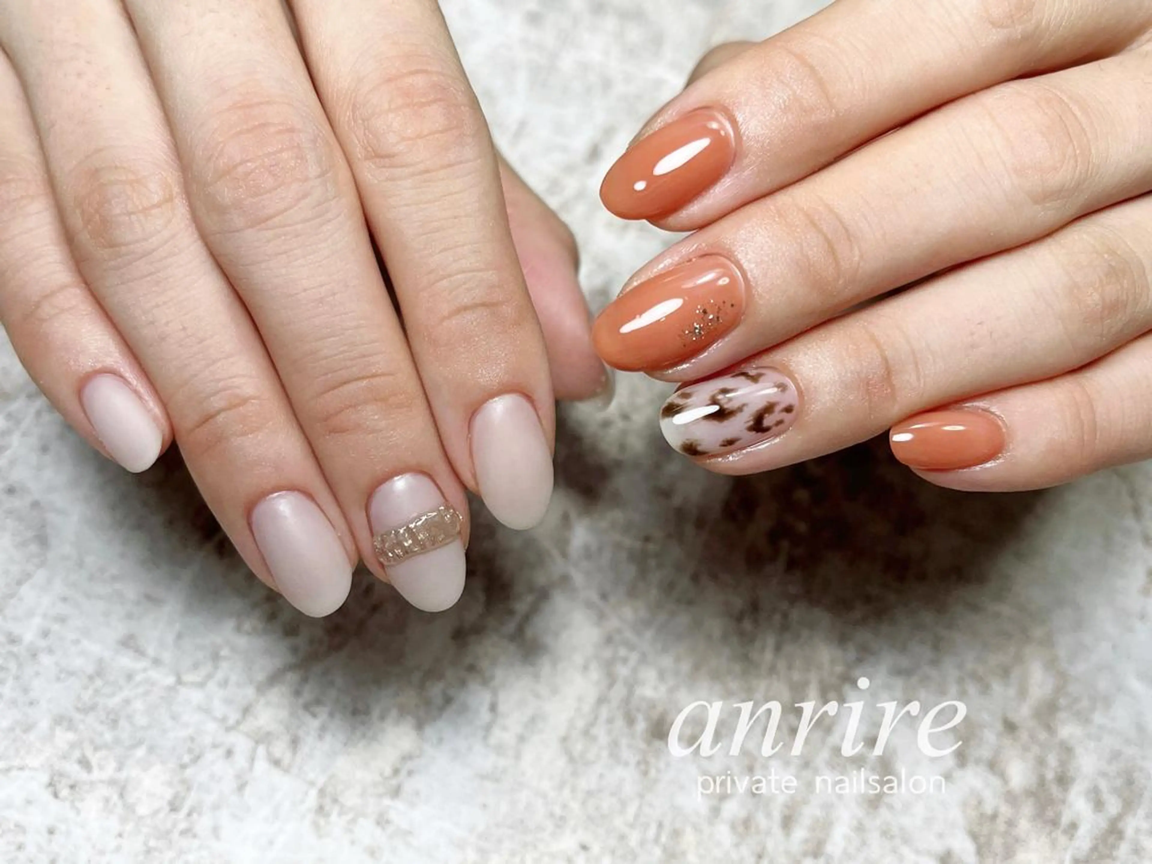 ネイル アニマル柄 ブラウン ジェルネイル マットネイル ワンカラーネイル ハンドネイル nailsalon anrireのネイルデザイン