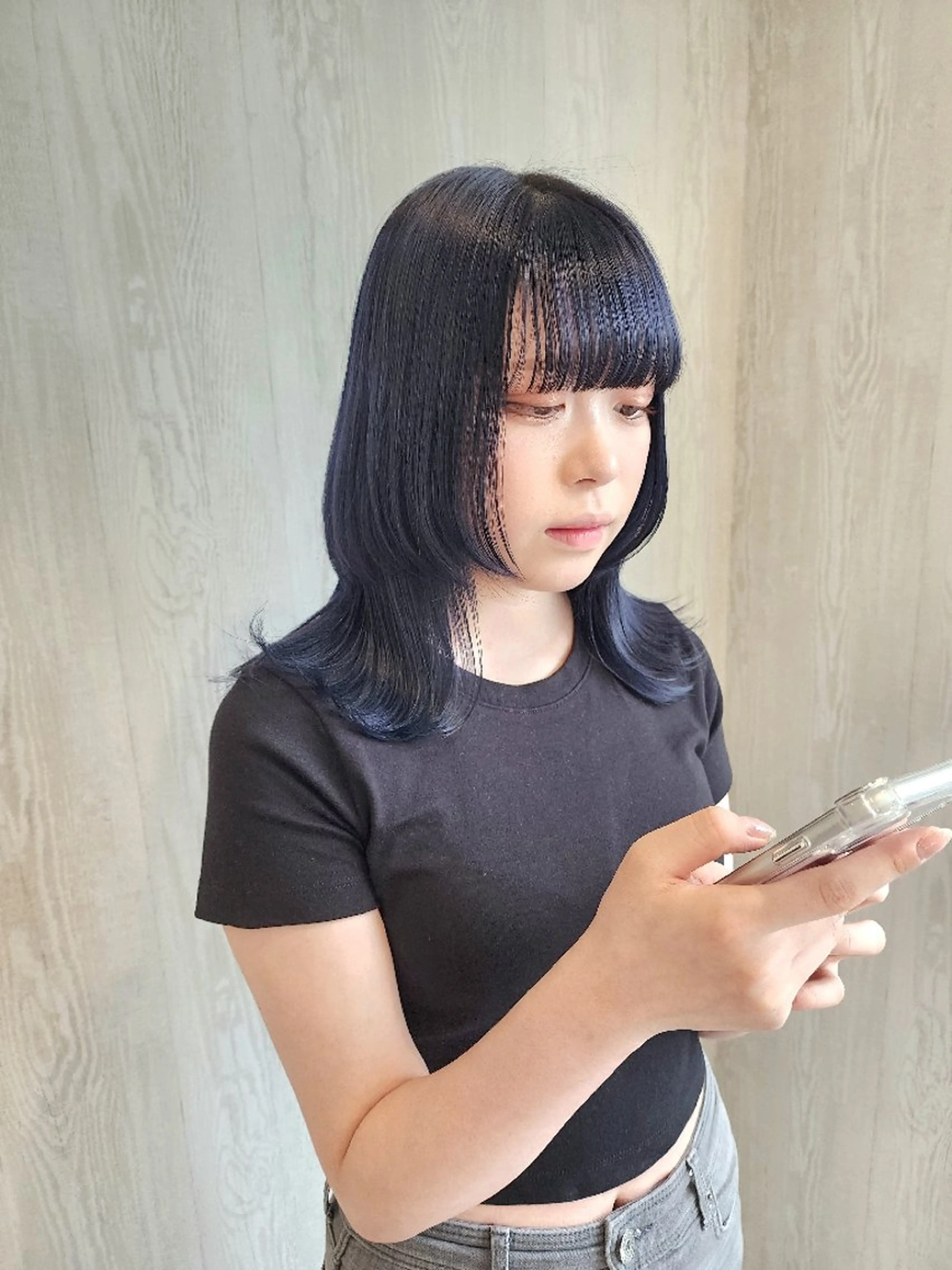 カラー 黒髪 ブルーカラー ブルーブラック ダブルカラー ヘアカラー トリートメント レイヤーカット/ ウルフカット/大橋 のヘアスタイル