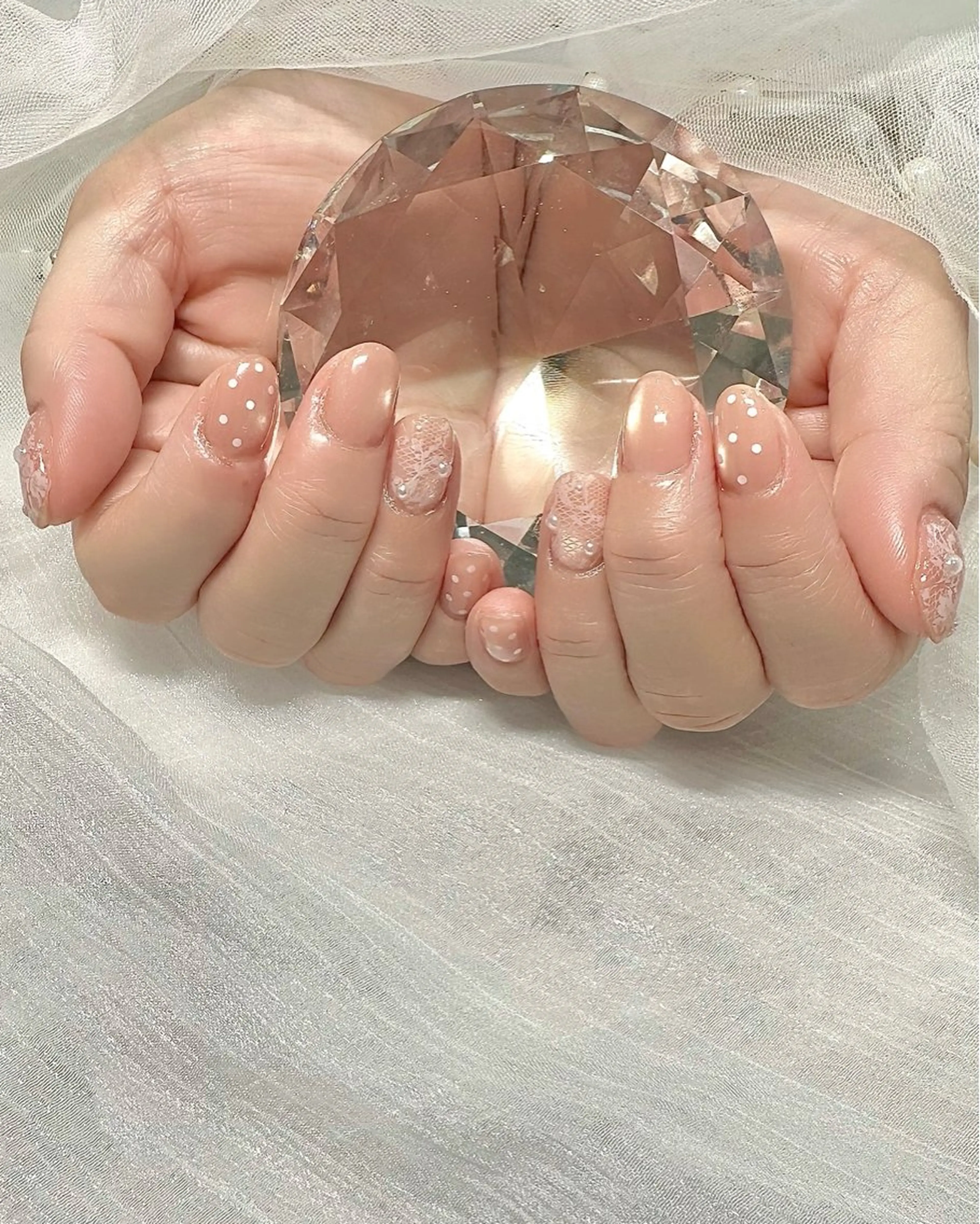 ネイル ドット レース マグネットネイル ピンク ピンクベージュ ハンドネイル Sei ｜ cres nailのネイルデザイン