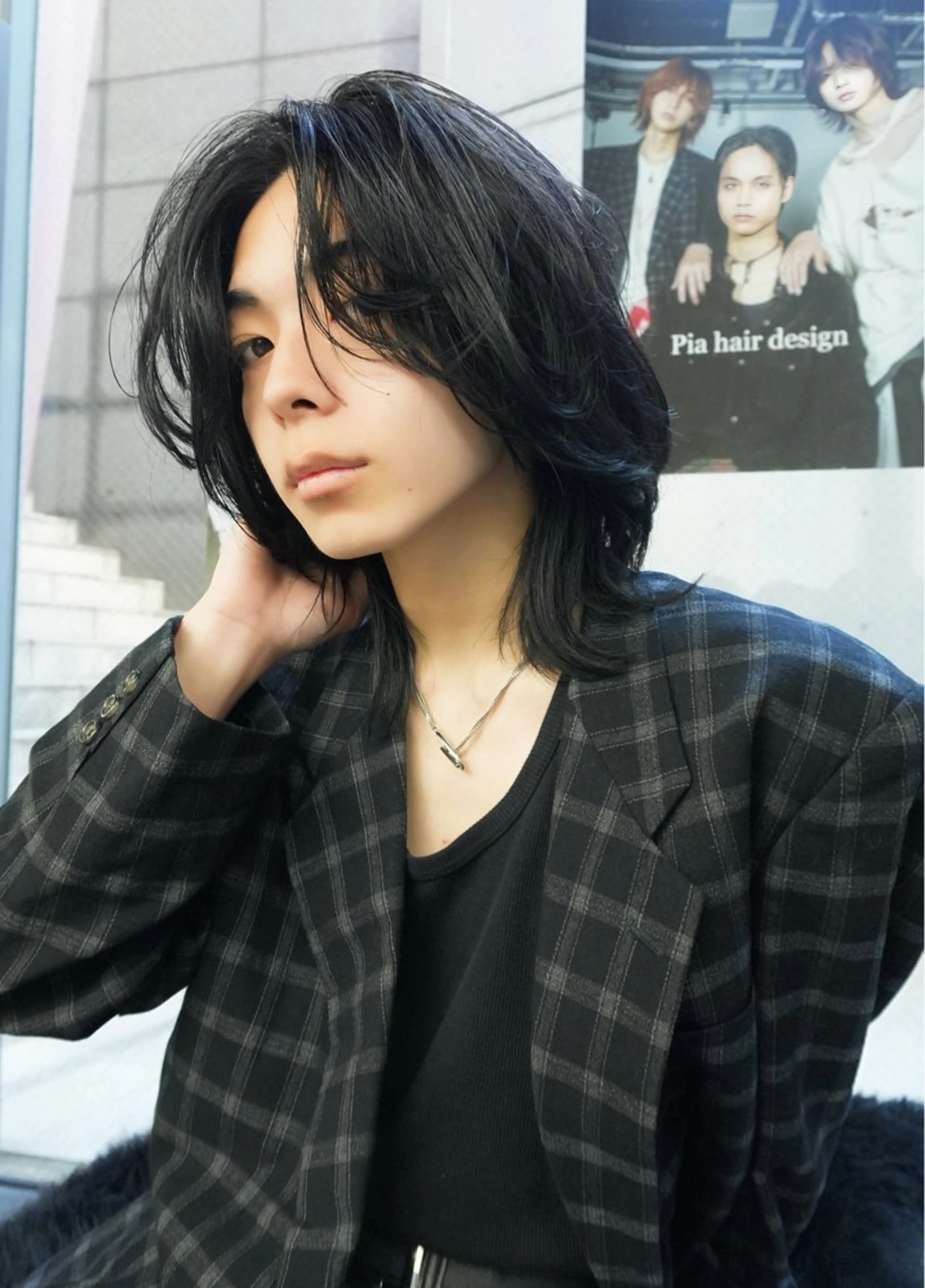 ミディアム メンズ ミディアムレイヤー レイヤーカット カット 湖城 恵吾のヘアスタイル