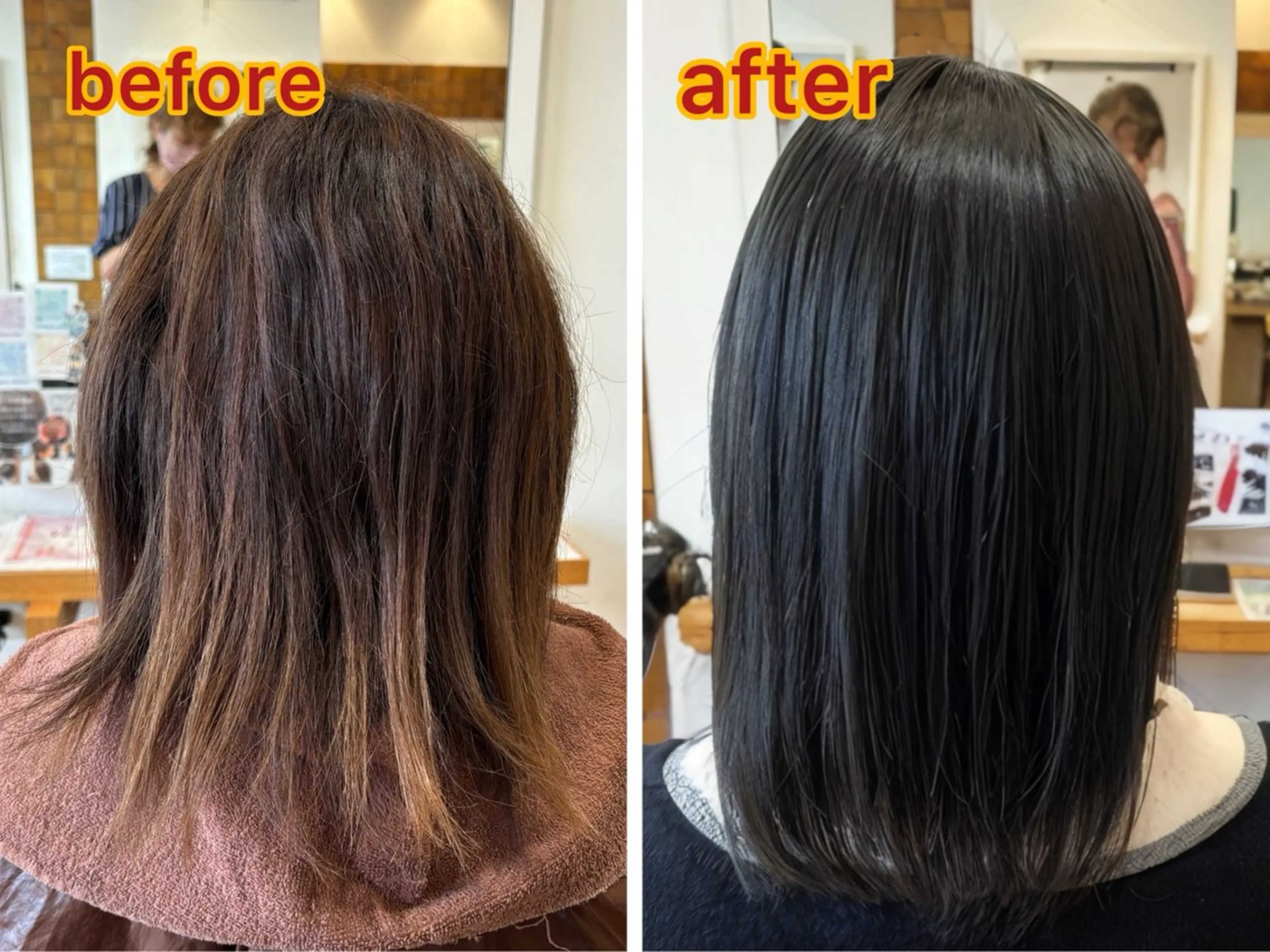 ミディアム カラー パーマ 黒髪 ブルーカラー ブルーブラック オレンジ ストレートパーマ カット ヘアカラー 縮毛矯正 トリートメント 秋山知穂ショート/ 縮毛矯正はお任せ🧸のヘアスタイル