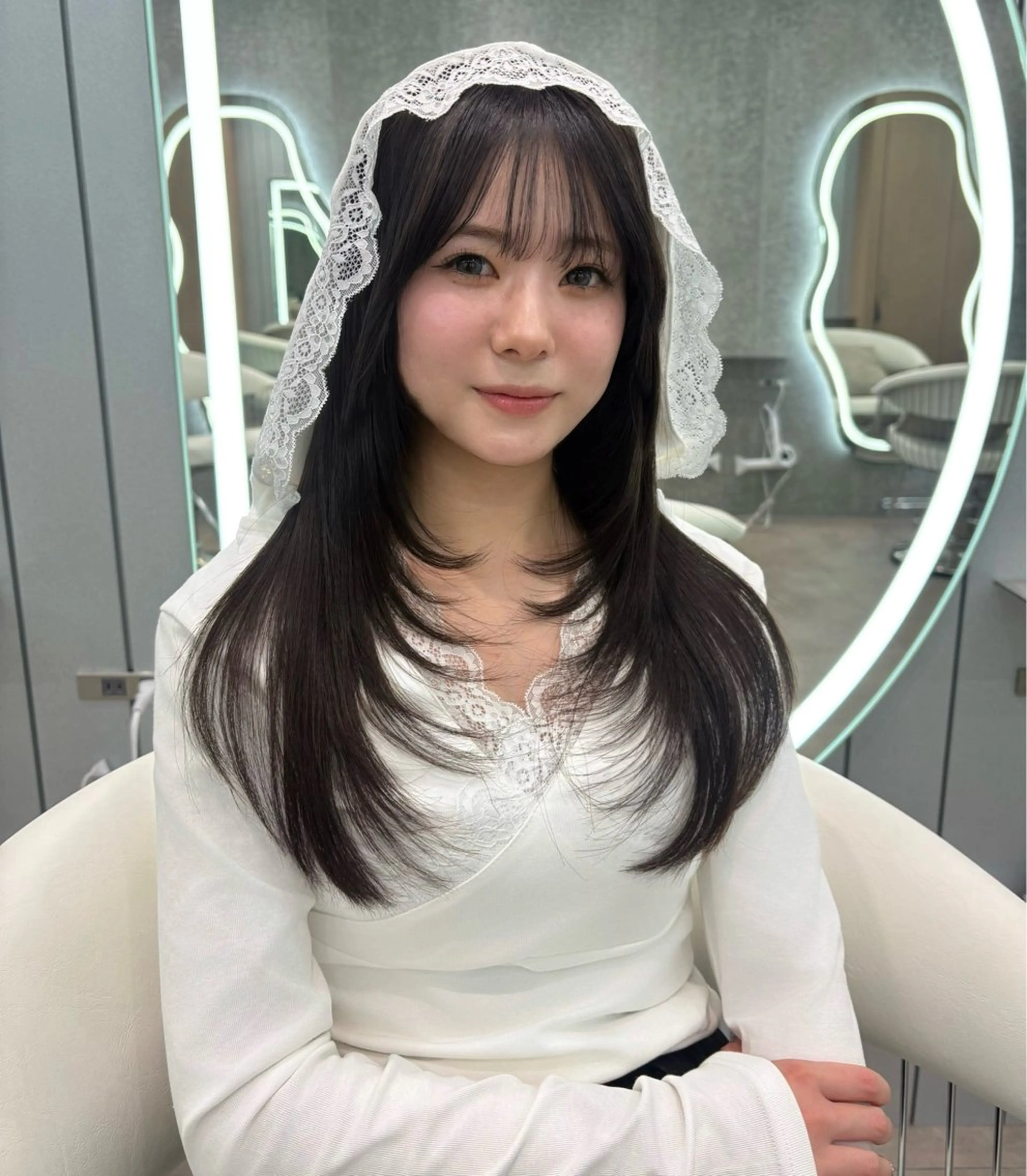 ロング ヘアアレンジ ボブ 顔周りカット 韓国風ヘア レイヤーカット 縮毛矯正 カット 縮毛矯正 トリートメント ヘアセット 大宮‎🩵縮毛矯正 レイヤー　佐藤和のヘアスタイル