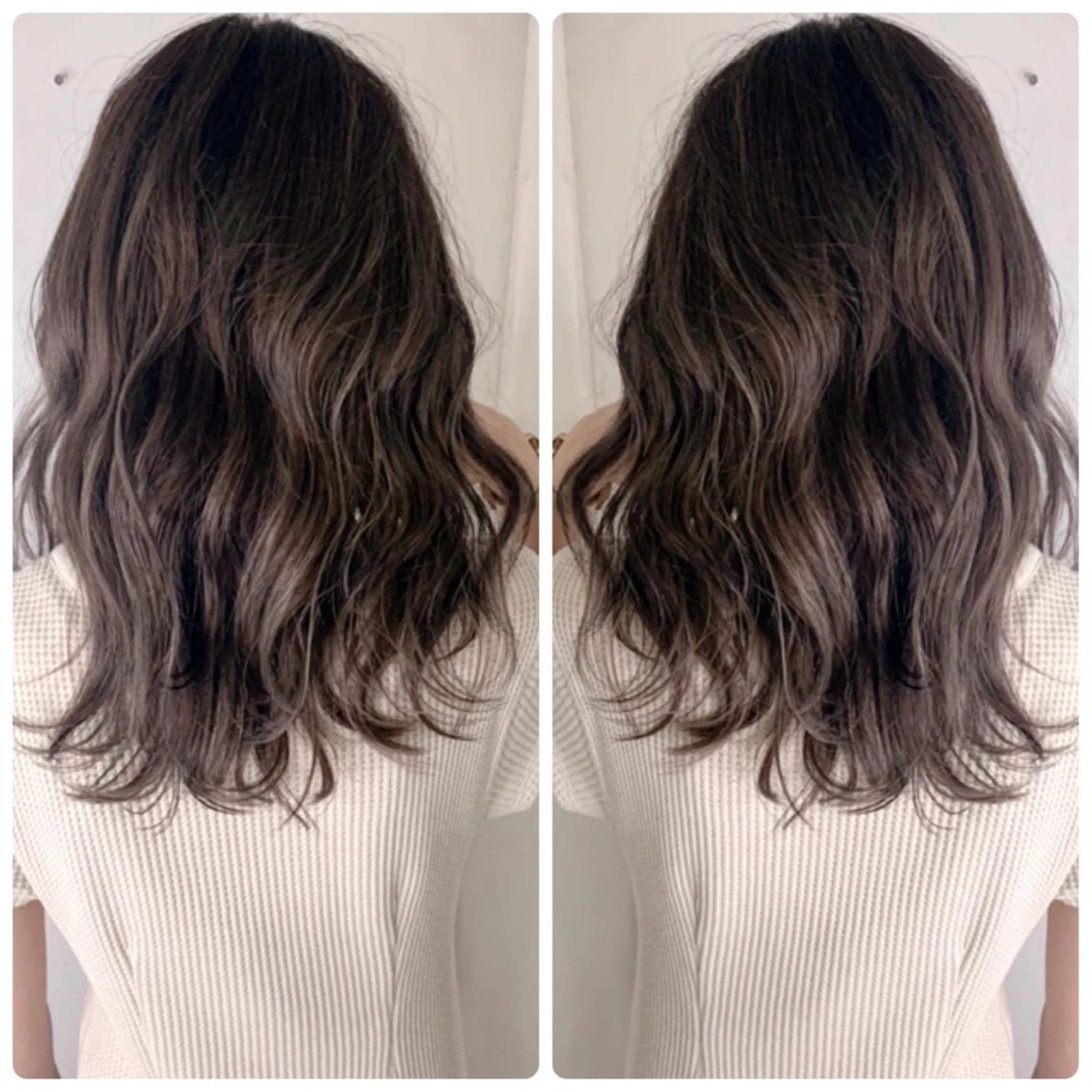 セミロング カラー アッシュ バレイヤージュ ブリーチ デザインカラー グレージュ カット ヘアカラー 京都大人女性ショート 徒歩1分/秋山のヘアスタイル