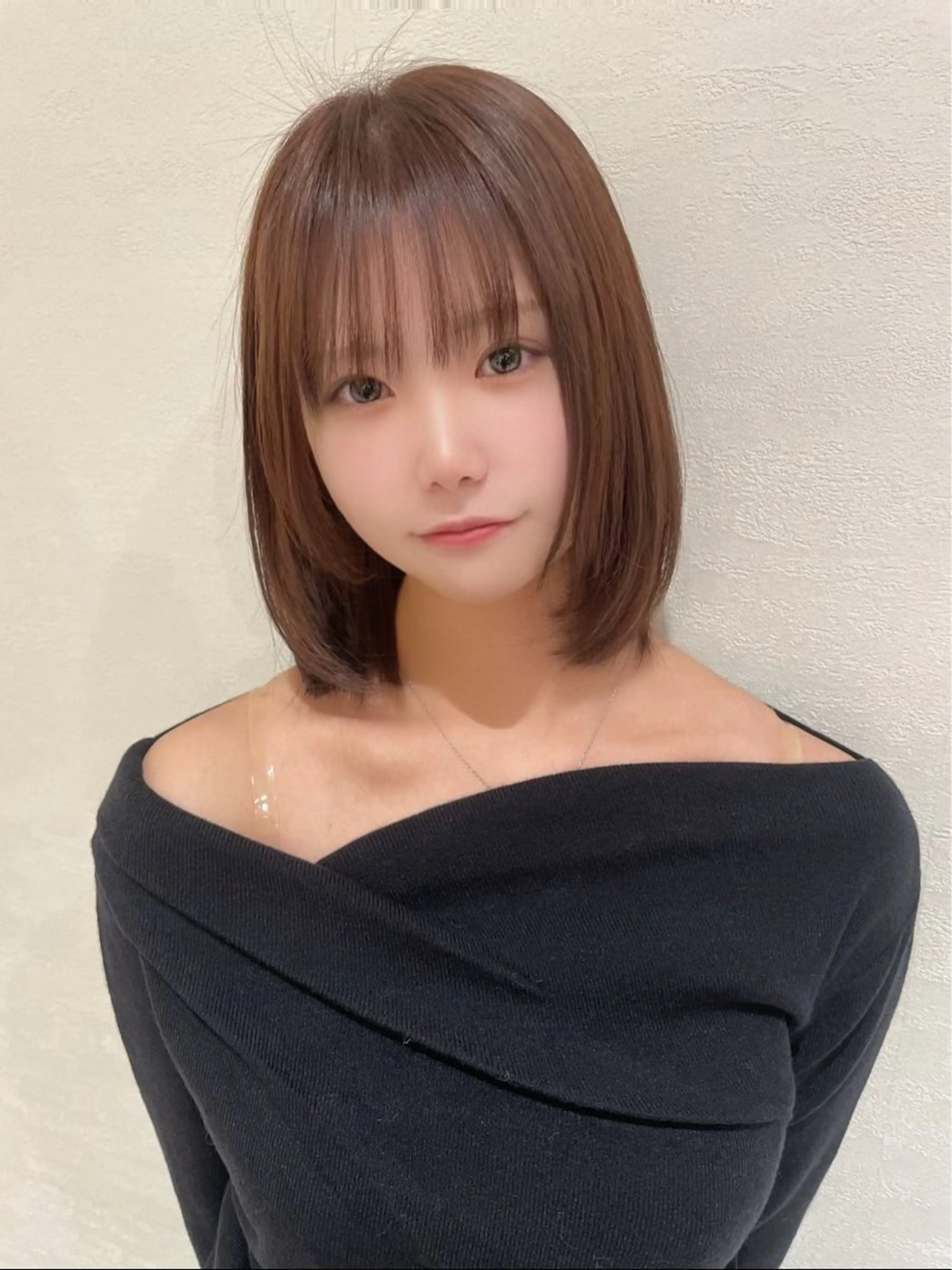 セミロング チョコレートブラウン ボブ レイヤーカット 齋藤 拓郎のヘアスタイル