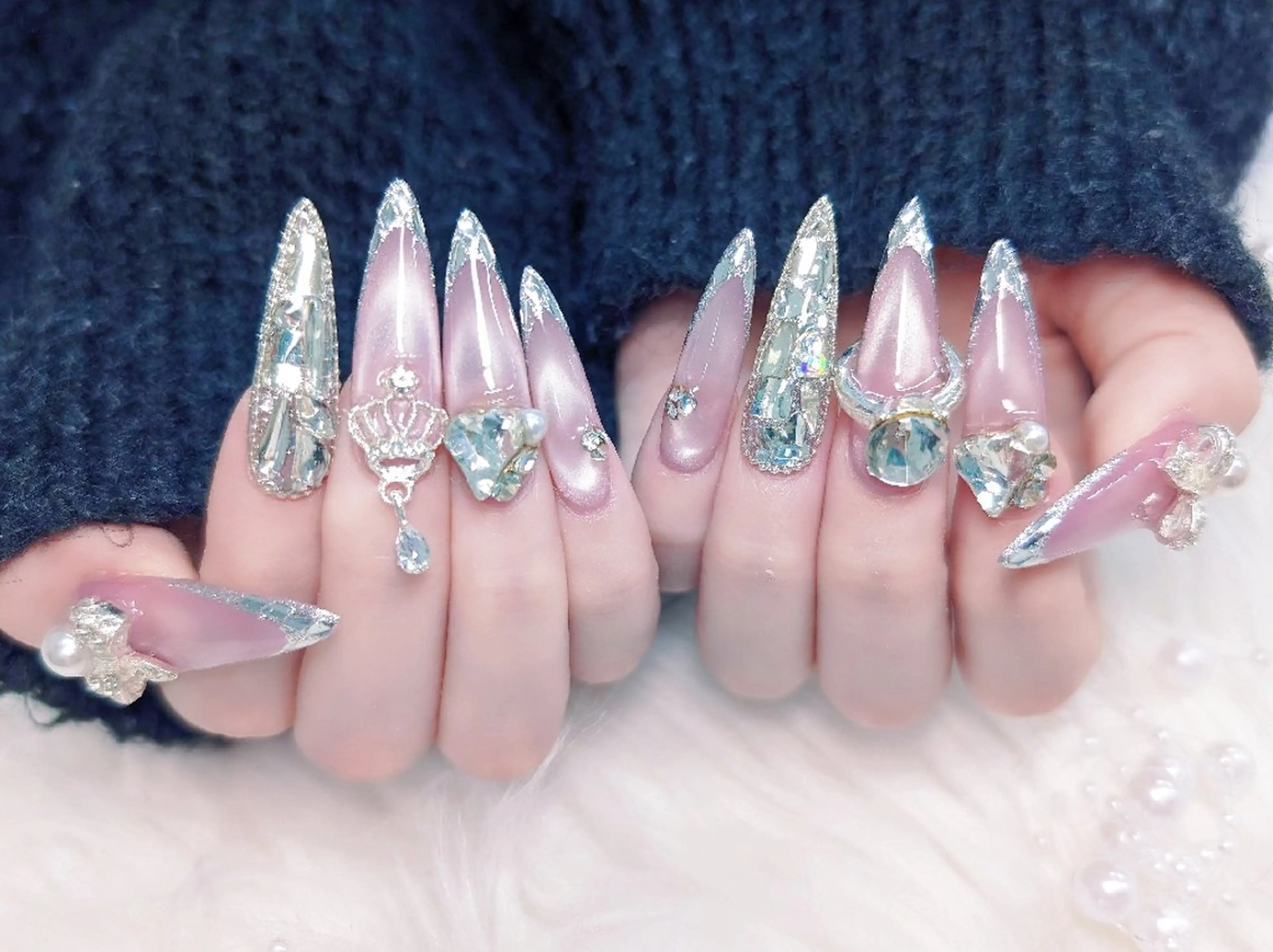 ネイル チークネイル 長さ出し フラッシュネイル ジェルネイル キラキラネイル Chouette Nailのネイルデザイン