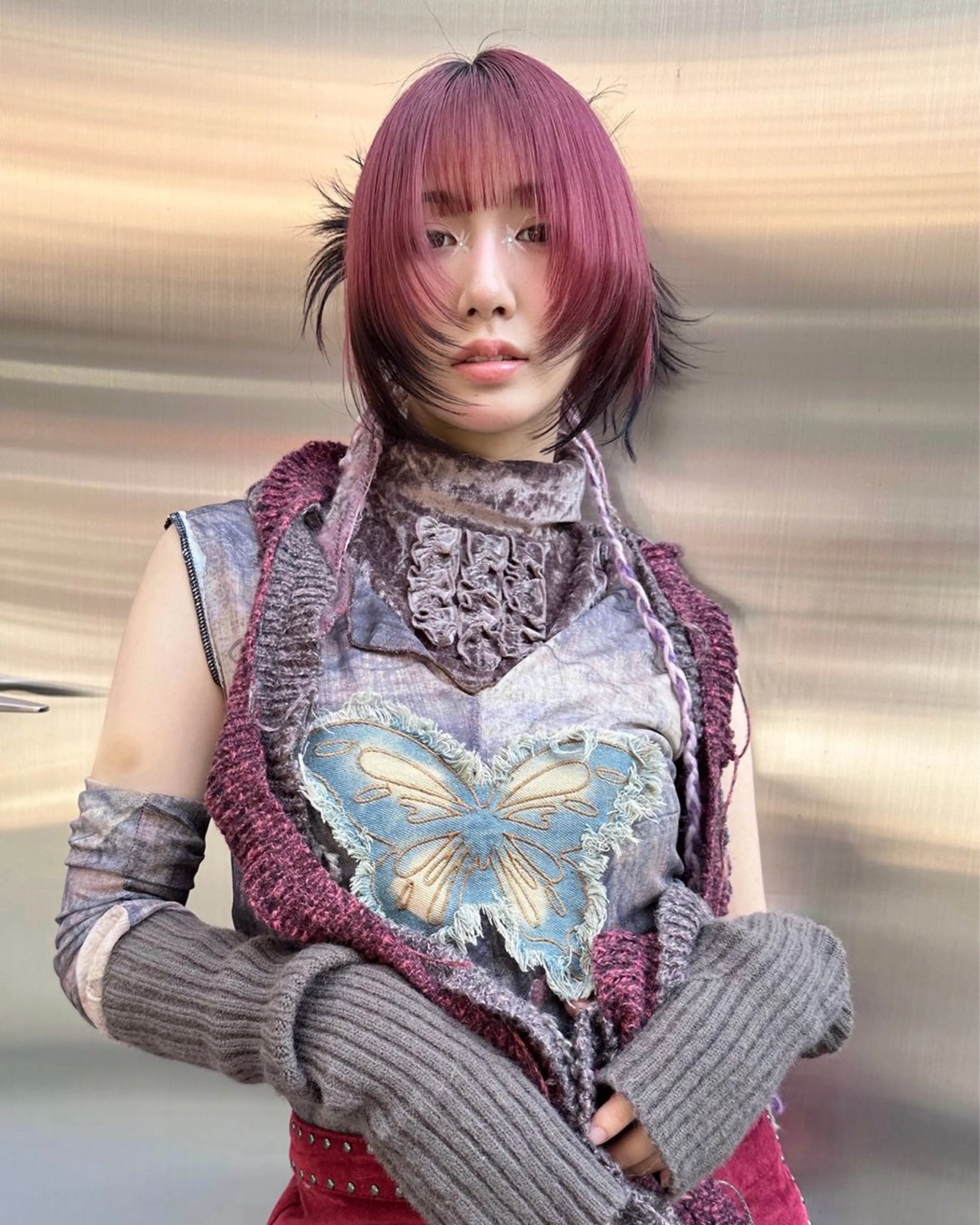 ミディアム カラー ヘアアレンジ 黒髪 ボルドーカラー カシス カット ヘアカラー トリートメント TAKUMAブリーチ /切りっぱなし🪽のヘアスタイル