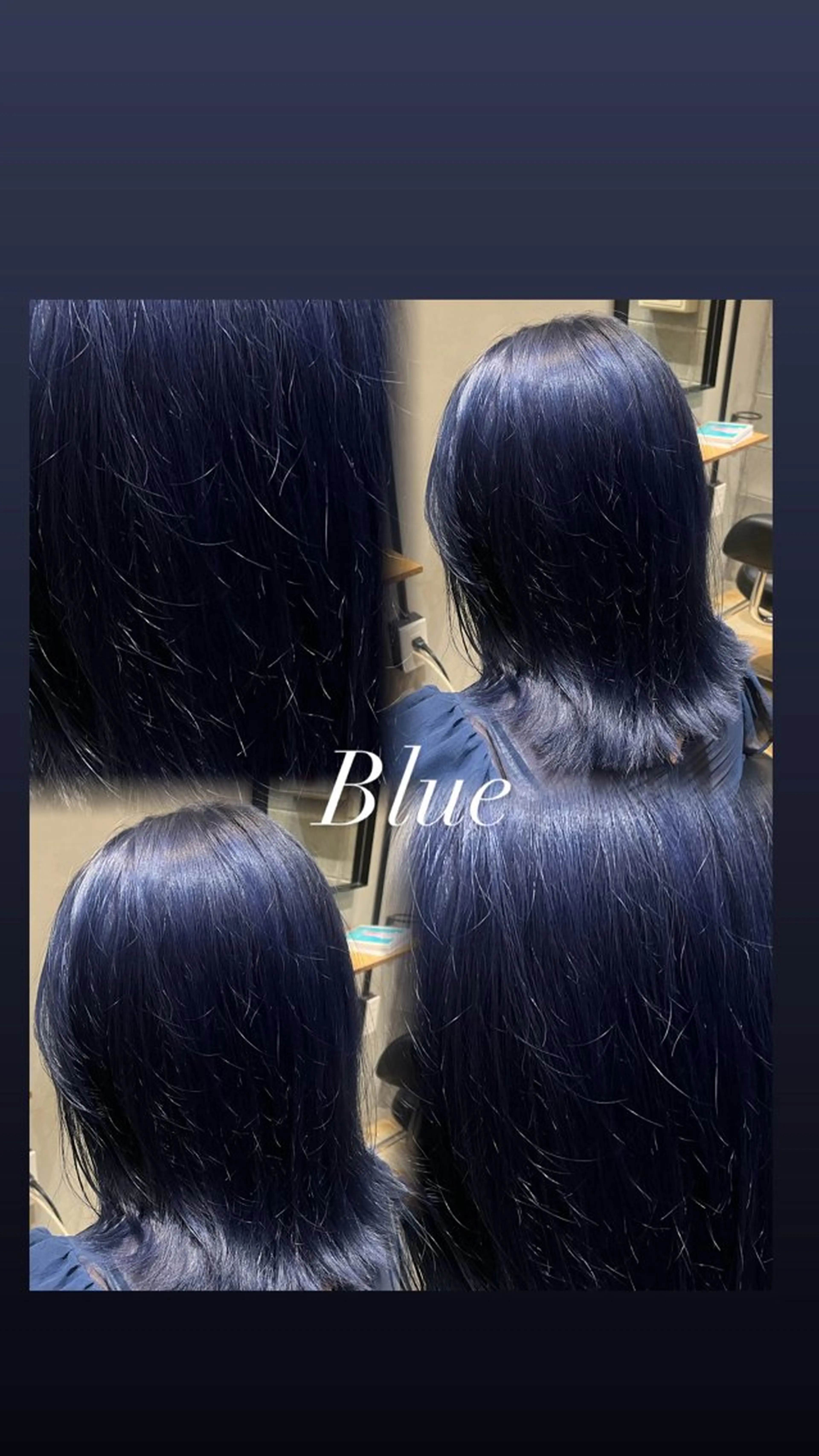 ミディアム カラー 黒髪 ブリーチ ブルーカラー ブルーブラック ダブルカラー カット ヘアカラー みわ/博多 ブリーチ/メンズヘアのヘアスタイル