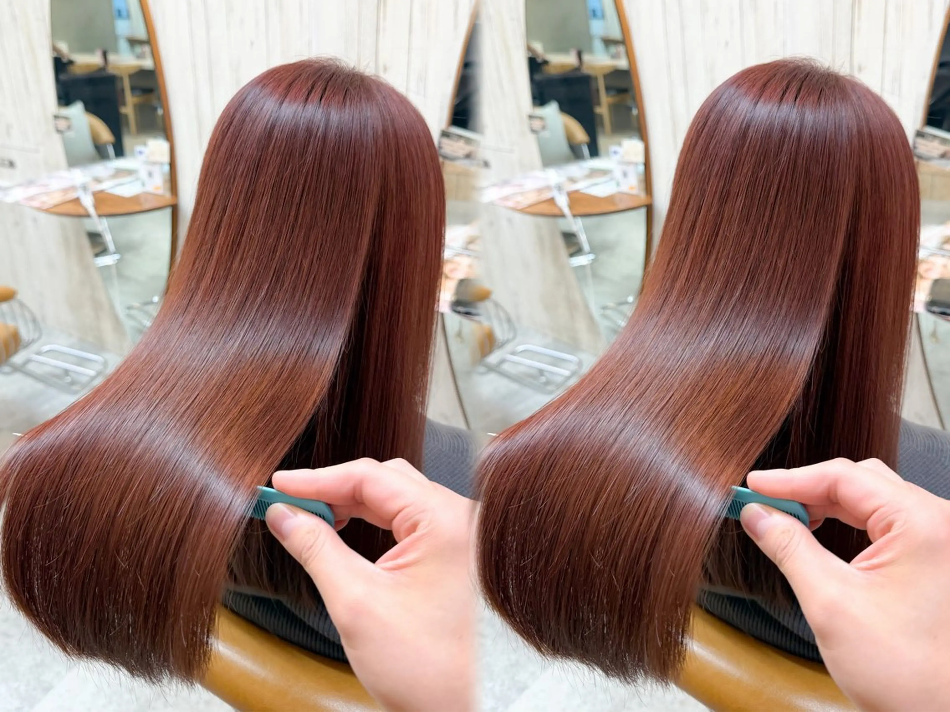 ロング カラー レッドカラー ボブ 髪質改善 レイヤーカット 縮毛矯正 カット ヘアカラー 縮毛矯正 トリートメント 巻ける縮毛矯正✨ ボブ/ショートともきのヘアスタイル