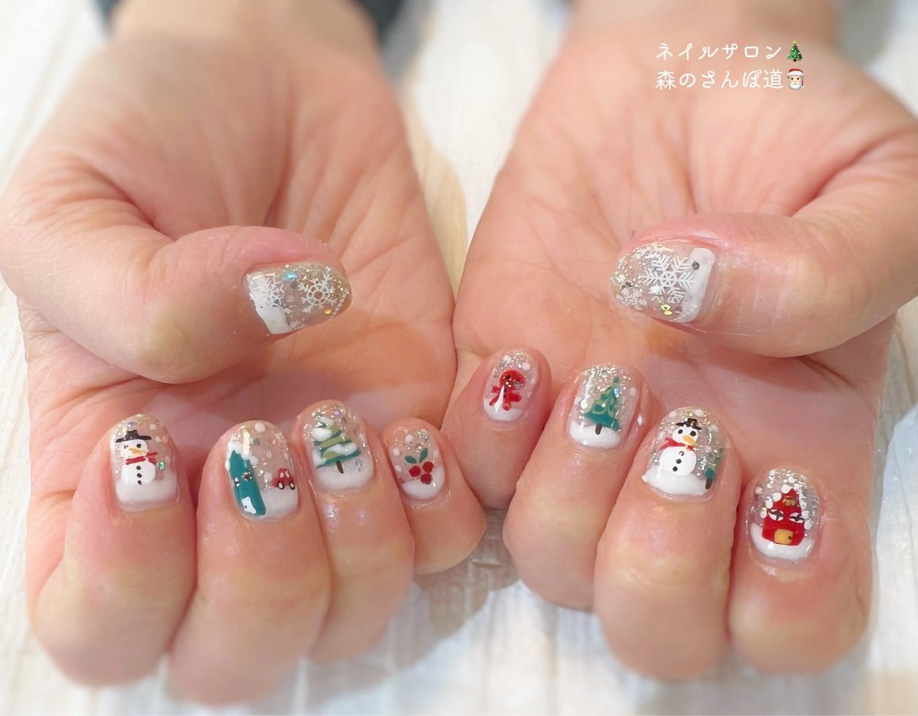 ネイル ハンドネイル ショートネイル 森のさんぽ道のネイルデザイン