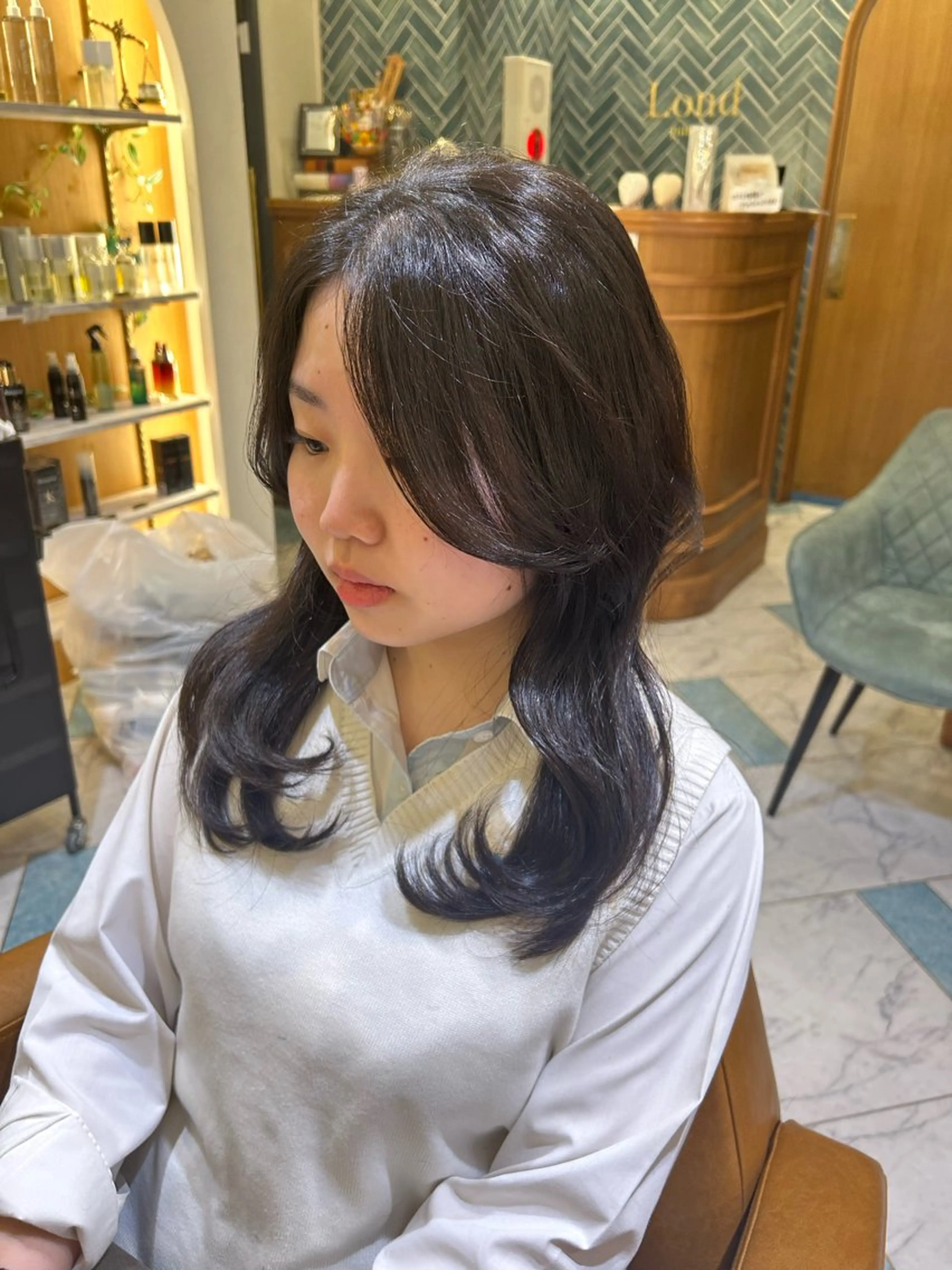 セミロング カラー 小顔カット オリーブカラー/みづ き/ボブパーマ🤍のヘアスタイル