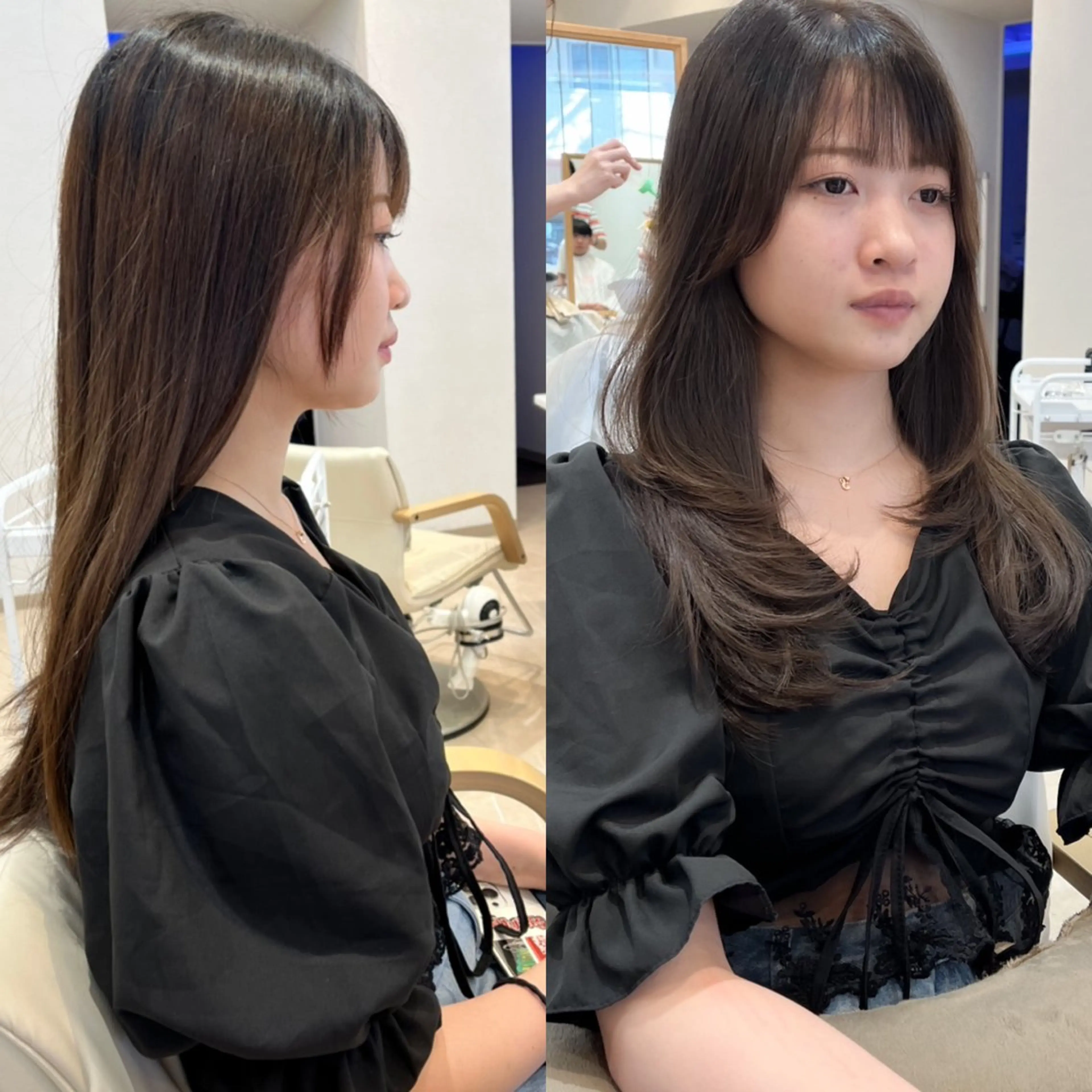 ロング カラー 顔まわりレイヤー 顔周りカット ハイレイヤー レイヤーカット カット ヘアカラー トリートメント ミタニ/髪質改善 /レイヤーカットのヘアスタイル