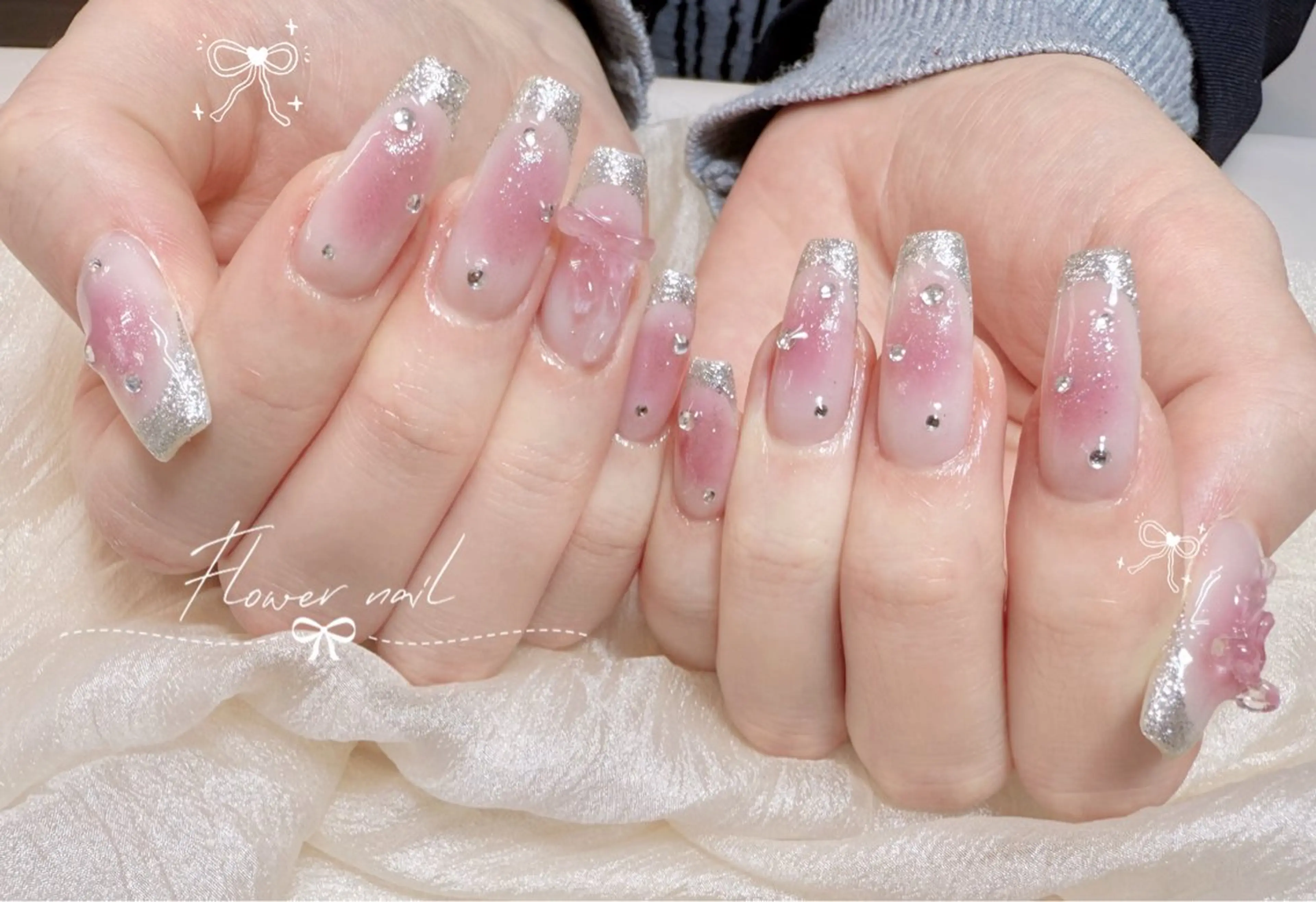 ネイル リボン ハンドネイル Flower nailのネイルデザイン