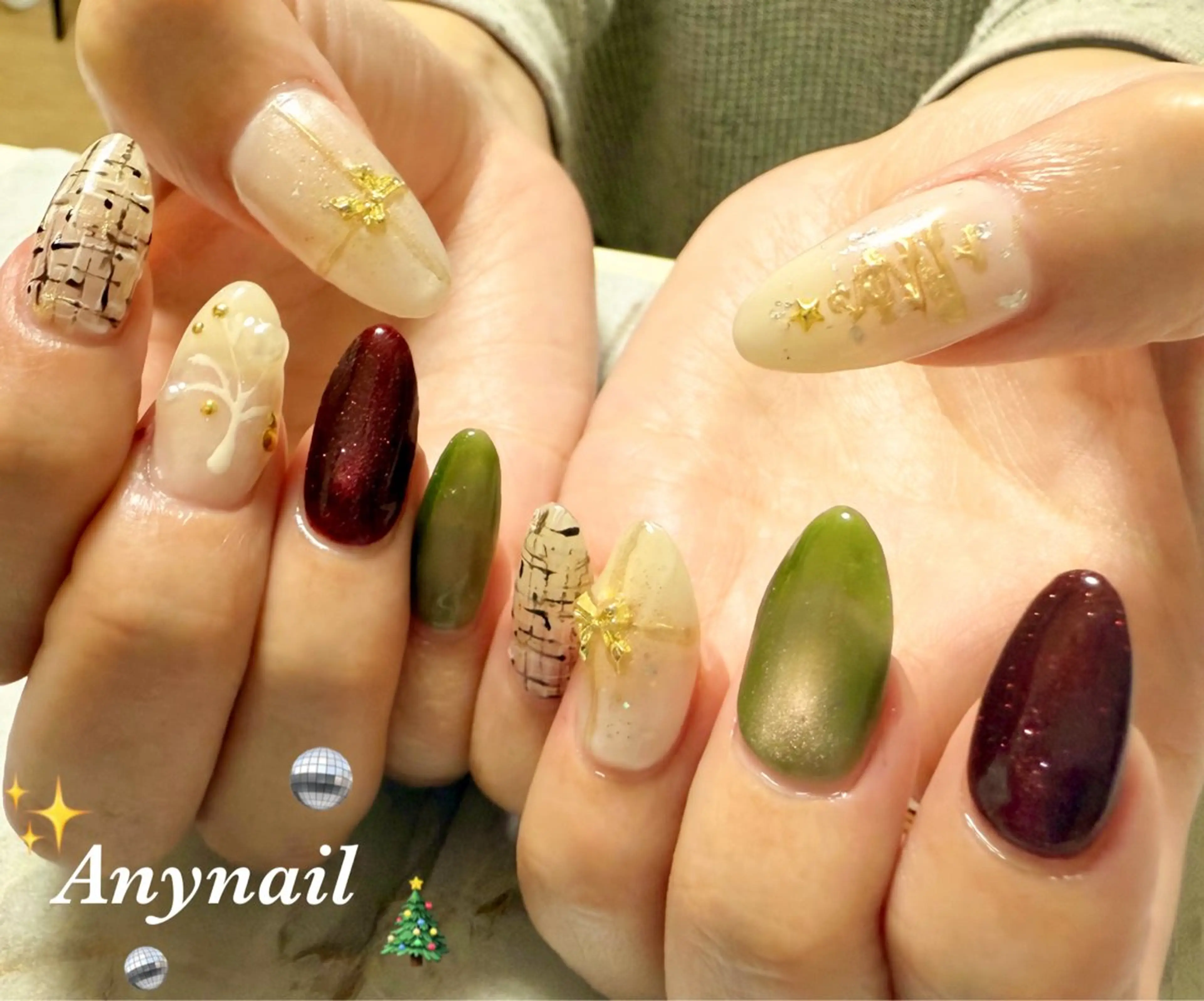 ネイル ブルー マグネットネイル ミラーネイル リボン ツイードネイル 岩澤 恵子のネイルデザイン