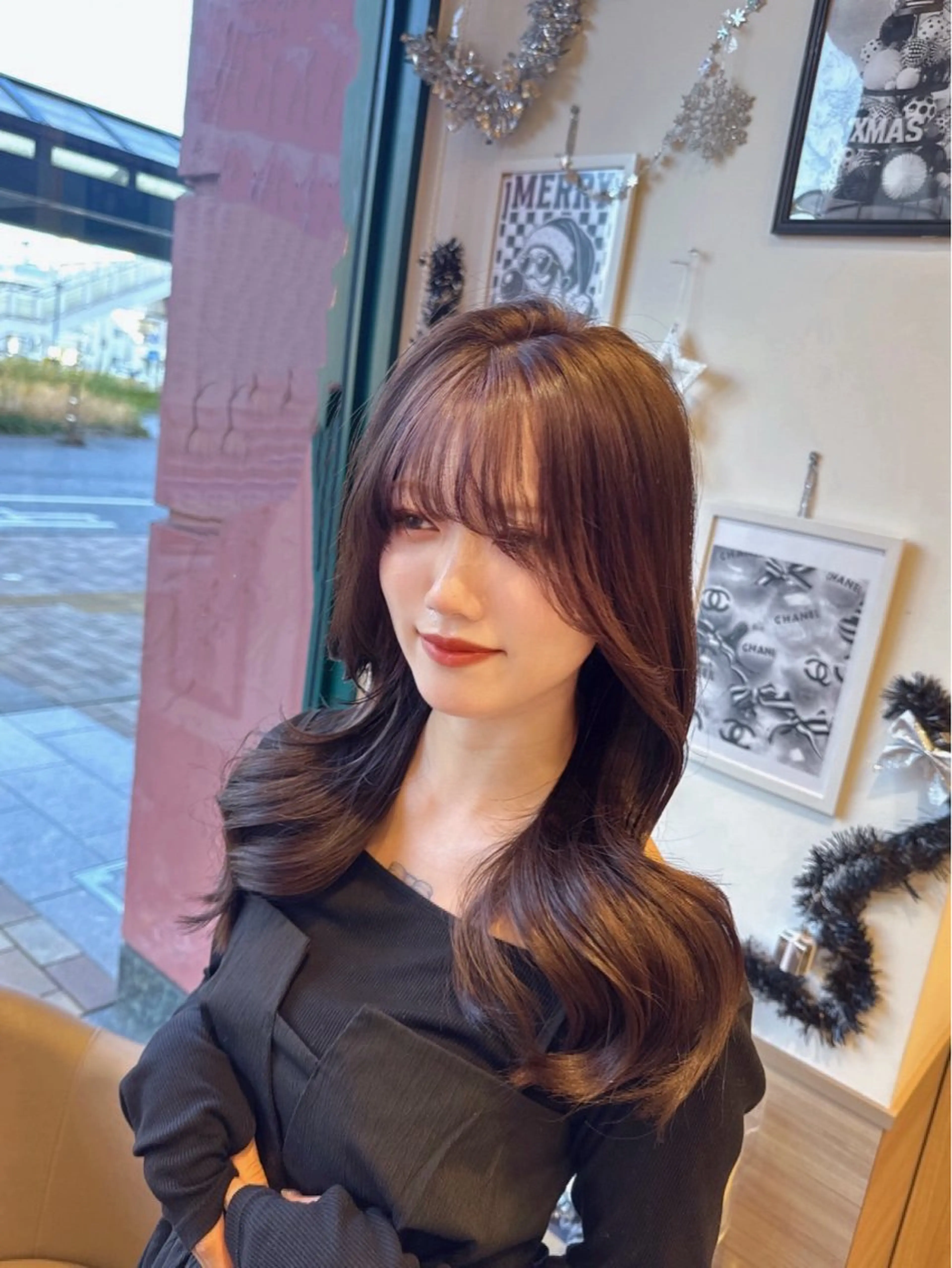 セミロング チョコレートブラウン カット ヘアカラー トリートメント 横浜/韓国/レイヤー カット/ユイナ🎀のヘアスタイル