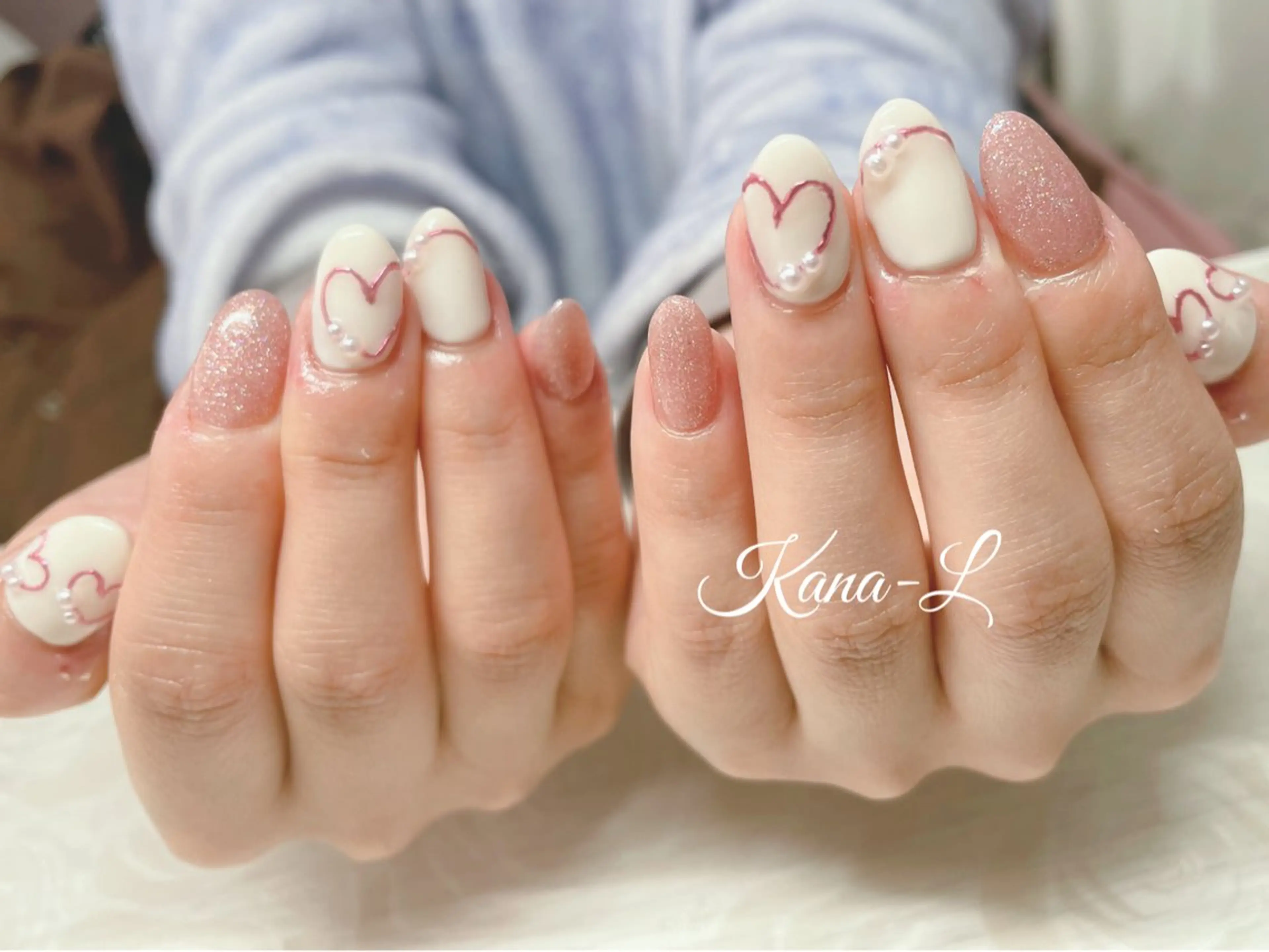 ネイル ジェルネイル ハート ミラーネイル パラジェル 芦辺 香奈のネイルデザイン