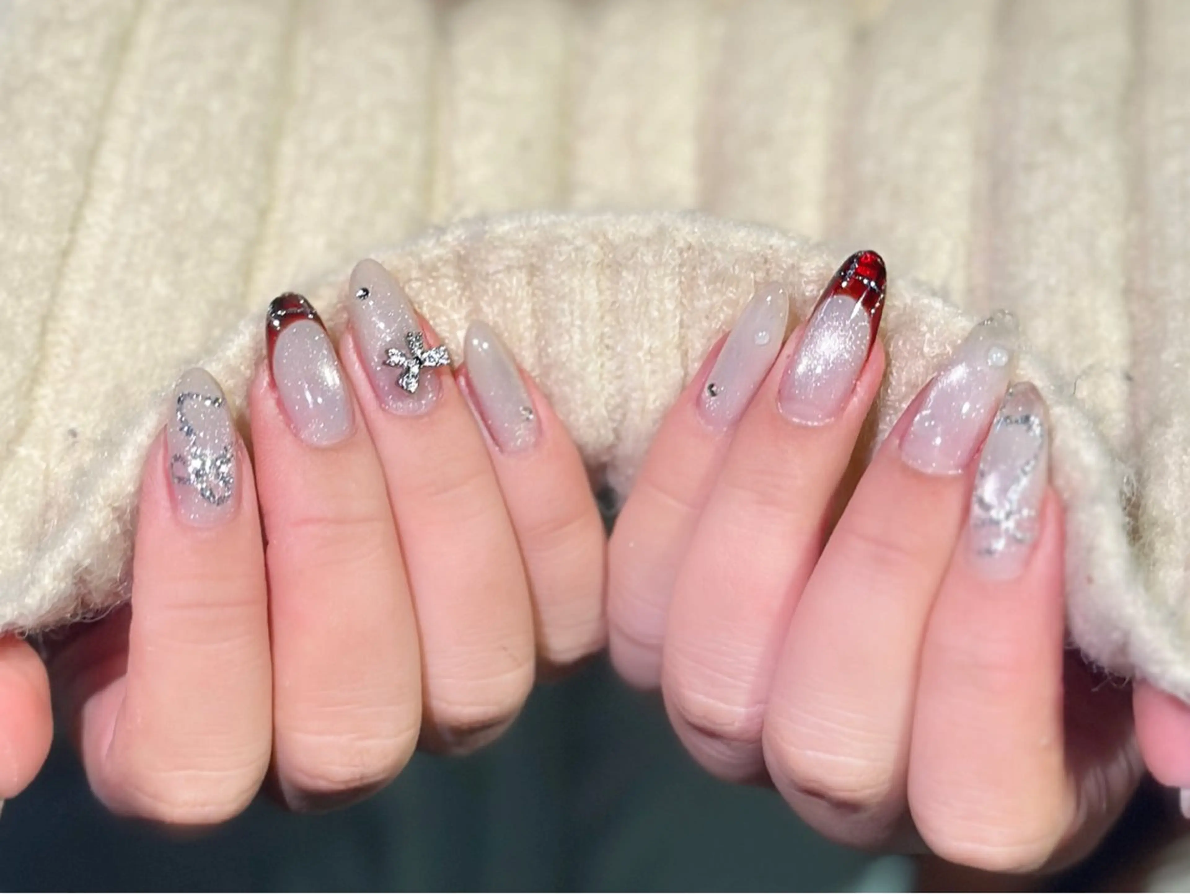 ネイル アートネイル オーロラネイル チークネイル フレンチネイル ガラスフレンチ ハンドネイル 🎀🎀YooLi Nail Salonのネイルデザイン