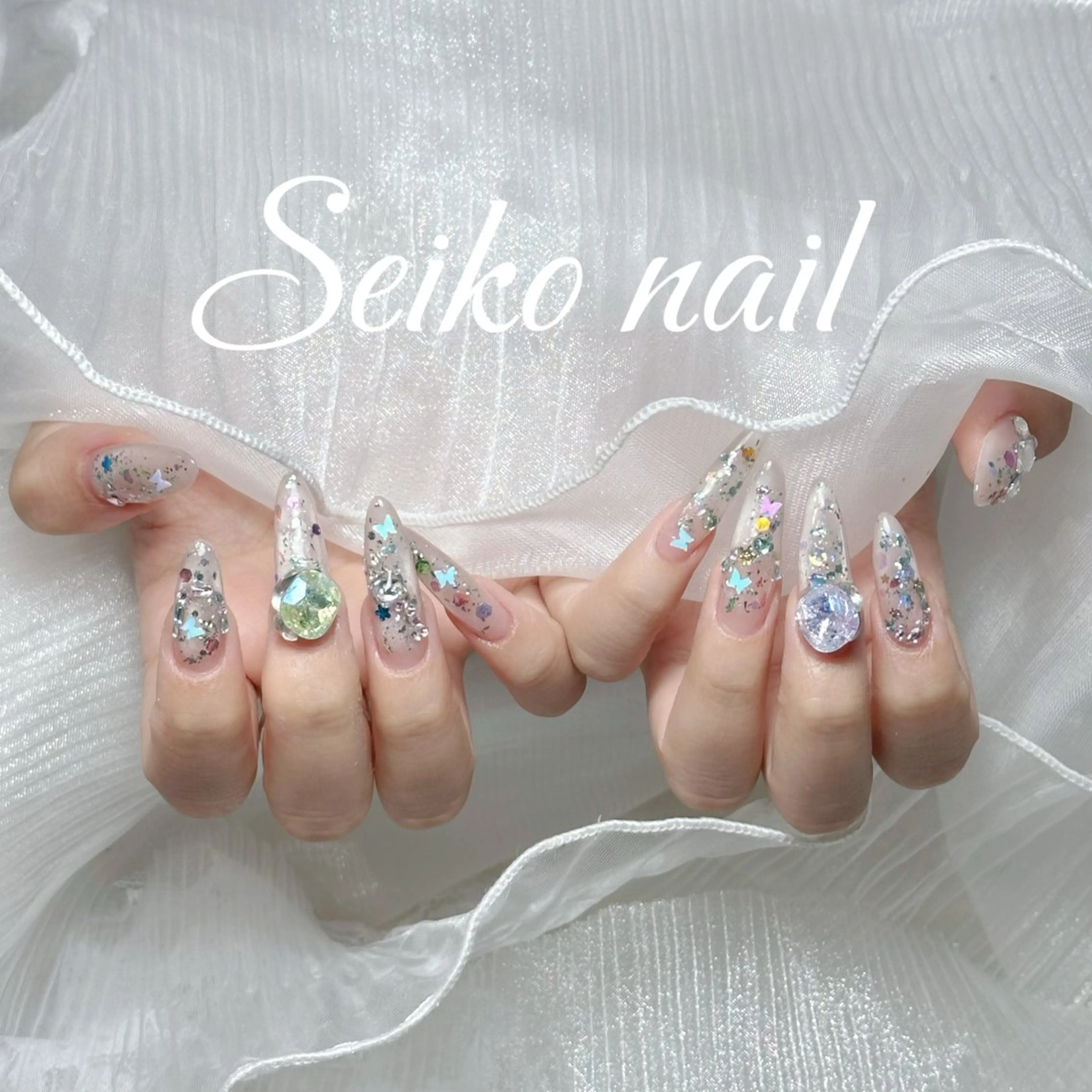 ネイル オーロラネイル 長さ出し フレンチネイル ジェルネイル ガーリー ハンドネイル seiko nail Nanami（渋谷）のネイルデザイン