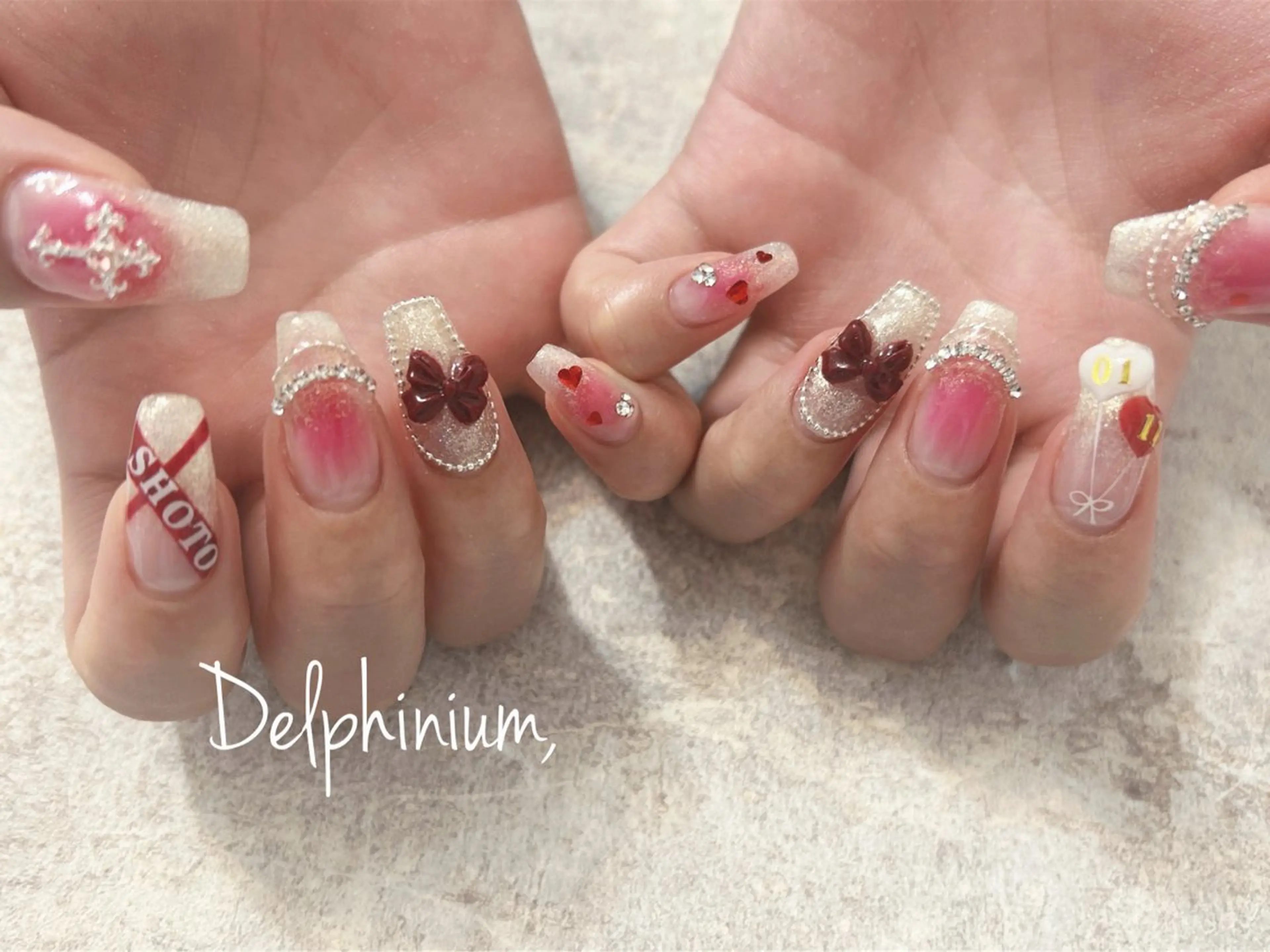 ネイル チークネイル ジェルネイル ハート パラジェル バレンタイン ハンドネイル 岡本 友恵のネイルデザイン