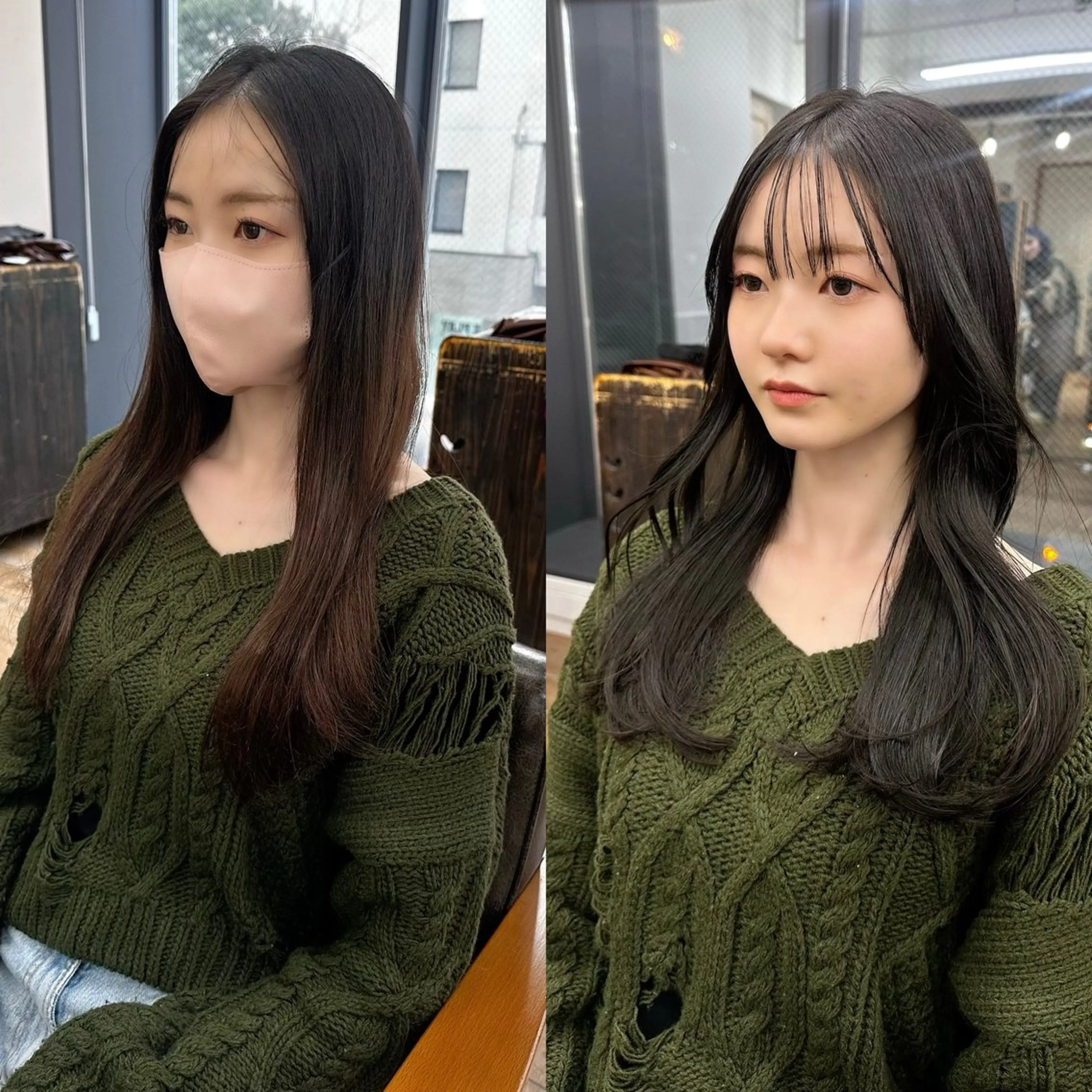 ロング カラー パーマ ヘアアレンジ メンズ キッズ レイヤーカット／顔周 りカット/縮毛矯正のヘアスタイル