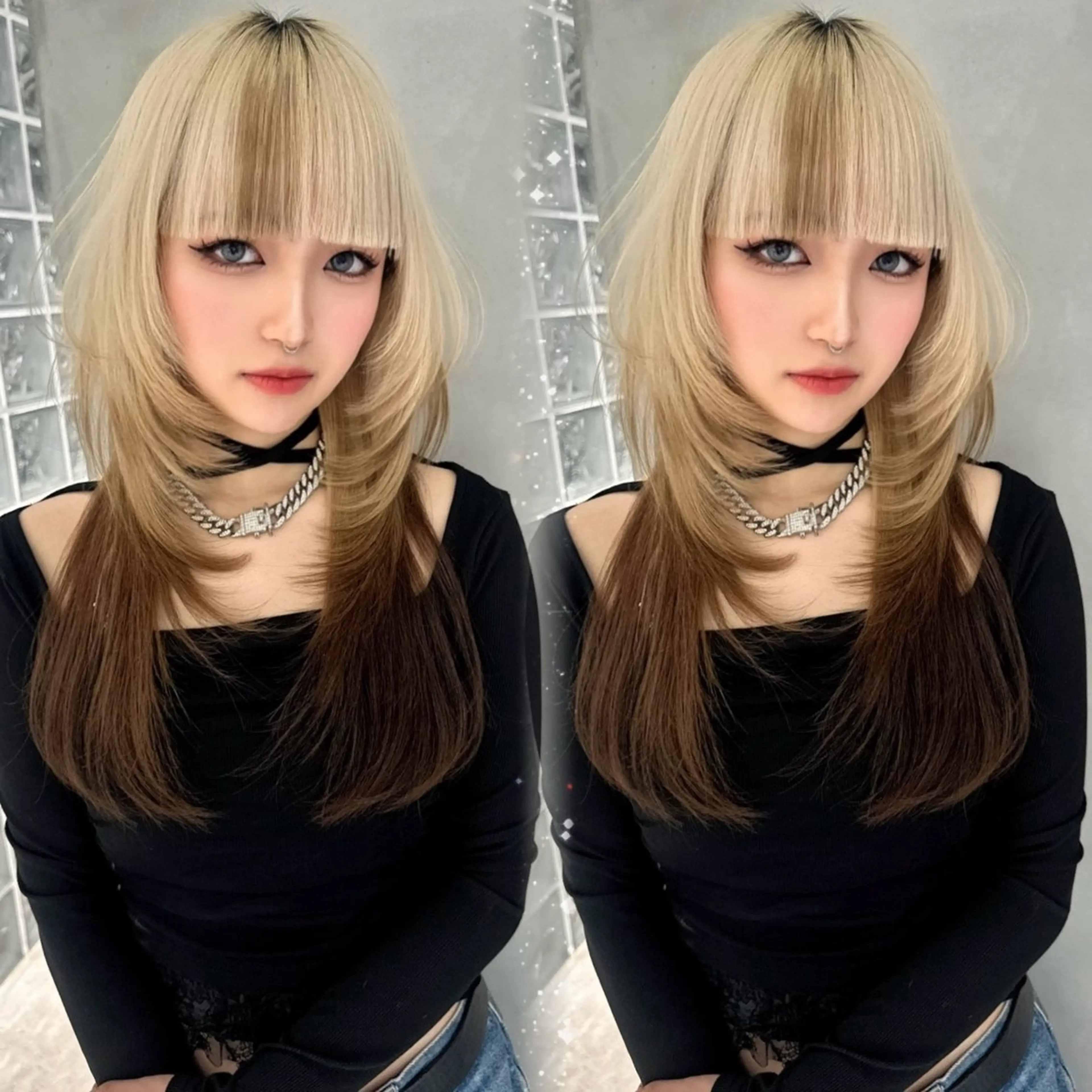 ロング アッシュ ハイライト 韓国風ヘア ロング 韓国カット/透明感 カラー/NANAMIのヘアスタイル