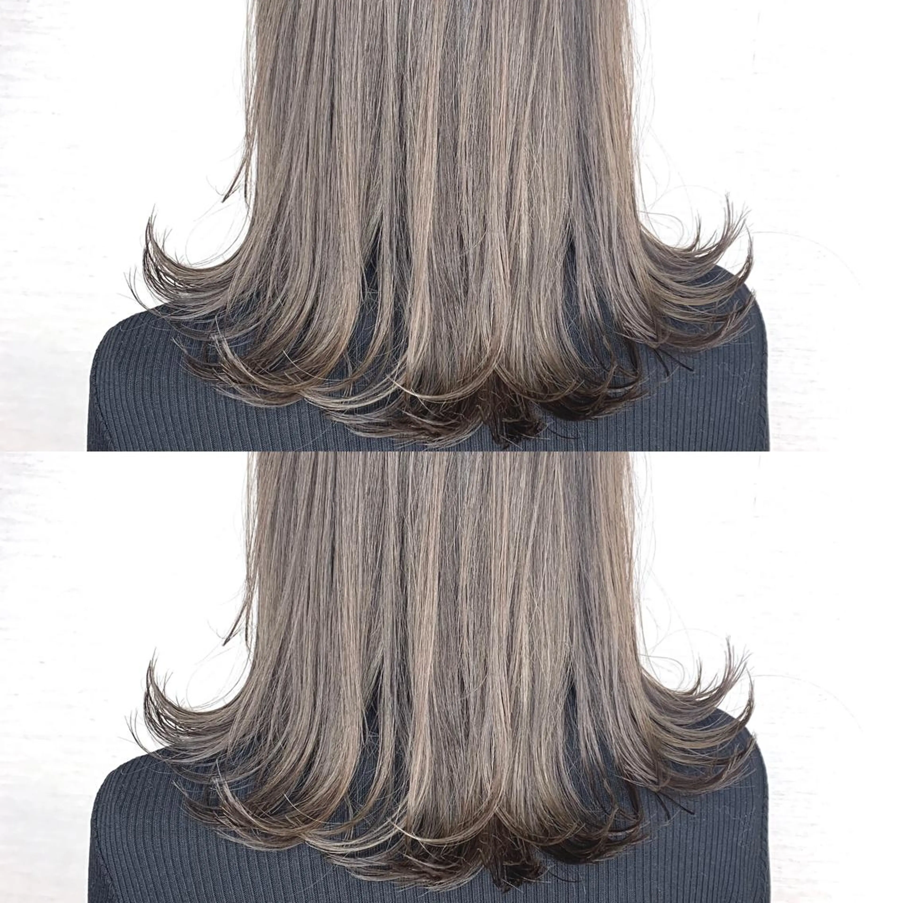 セミロング カラー 韓国レイヤーカット/ ダブルカラーのヘアスタイル